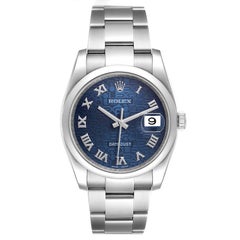 Rolex Montre Datejust 36 bleue d'anniversaire en acier avec cadran et carte boîte pour hommes 116200