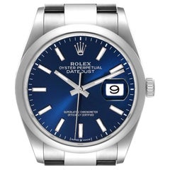 Rolex Datejust 36 Blue Dial Domed Bezel Steel Mens Watch 126200 Box Card