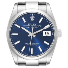 Rolex Datejust 36 Blue Dial Domed Bezel Steel Mens Watch 126200 Box Card