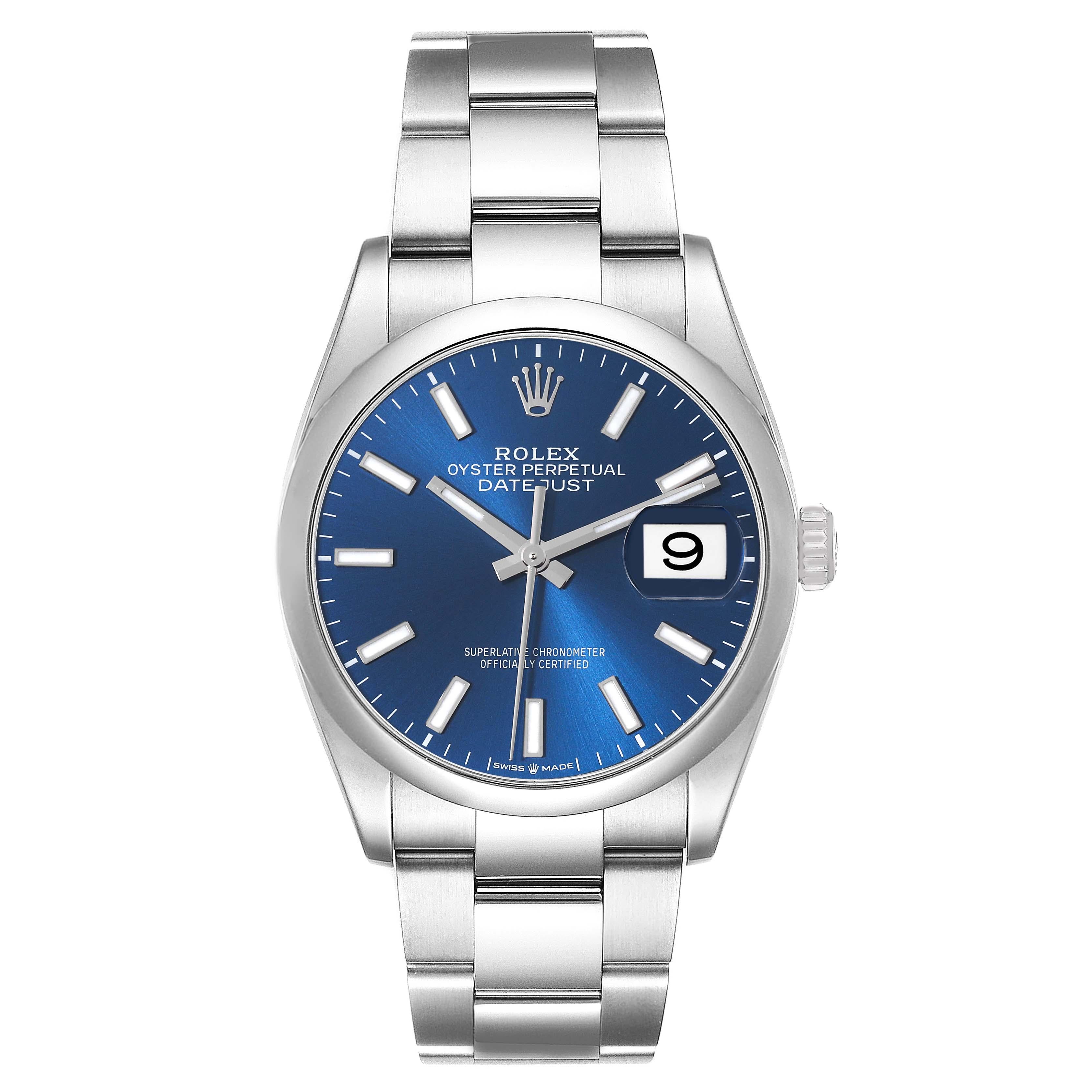 Rolex Datejust 36 Blue Dial Domed Bezel Steel Mens Watch 126200 Card For Sale 3