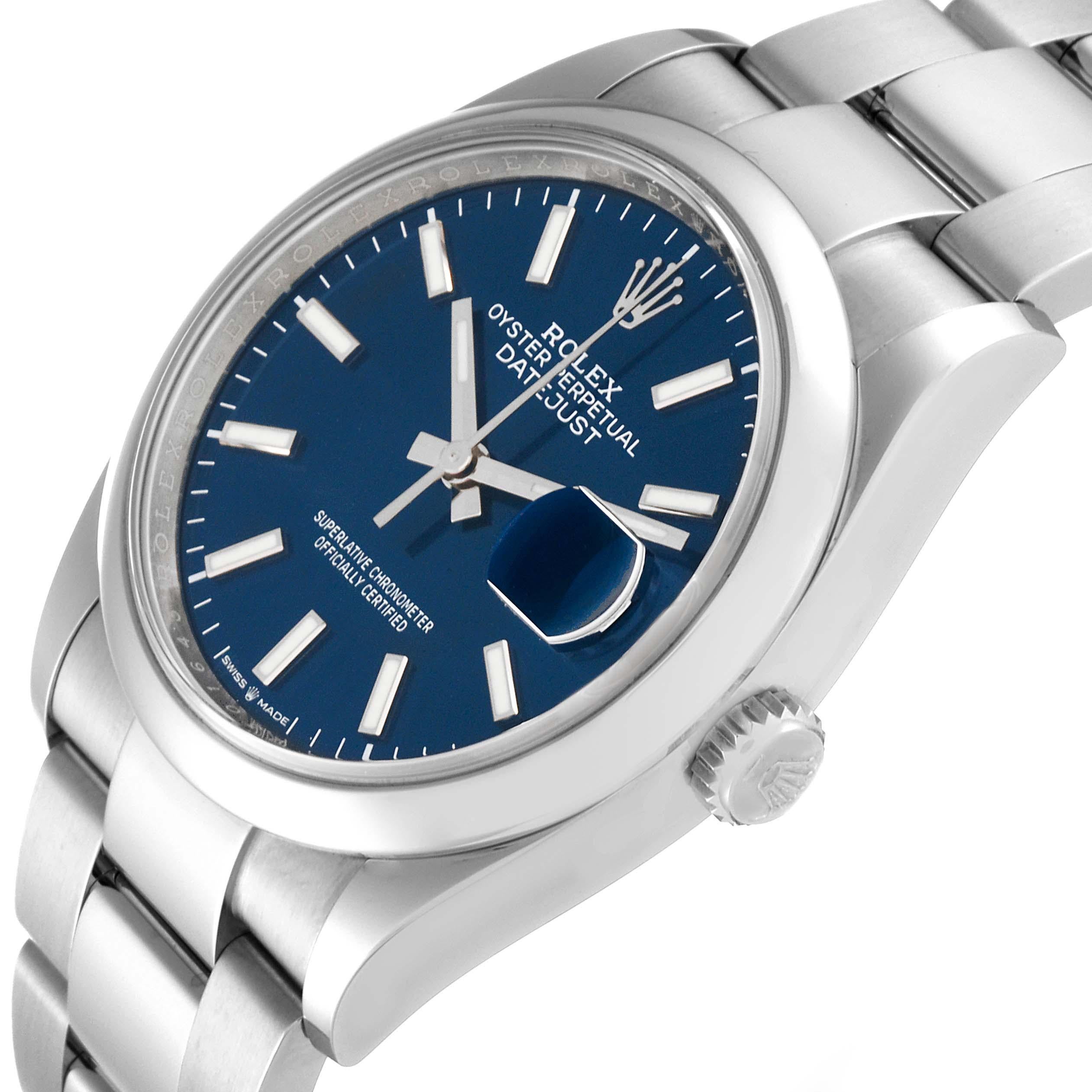 Rolex Datejust 36 Blue Dial Domed Bezel Steel Mens Watch 126200 Card For Sale 5