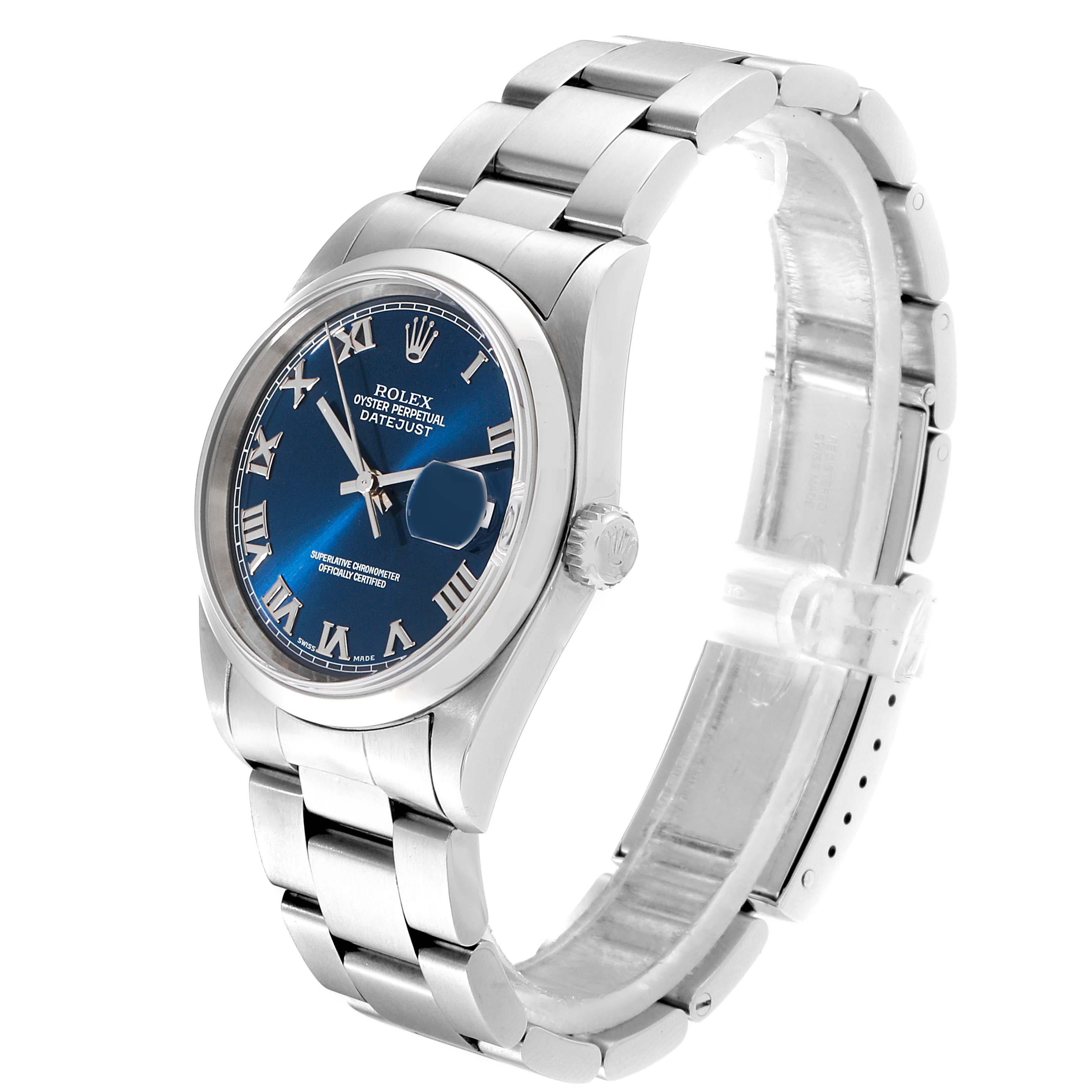 Rolex Datejust Blue Dial Oyster Bracelet Steel Men's Watch 16200 In Excellent Condition For Sale In Atlanta, GA