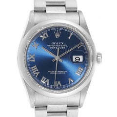 Rolex Datejust 36 Blue Roman Dial Domed Bezel Steel Men's Watch 16200