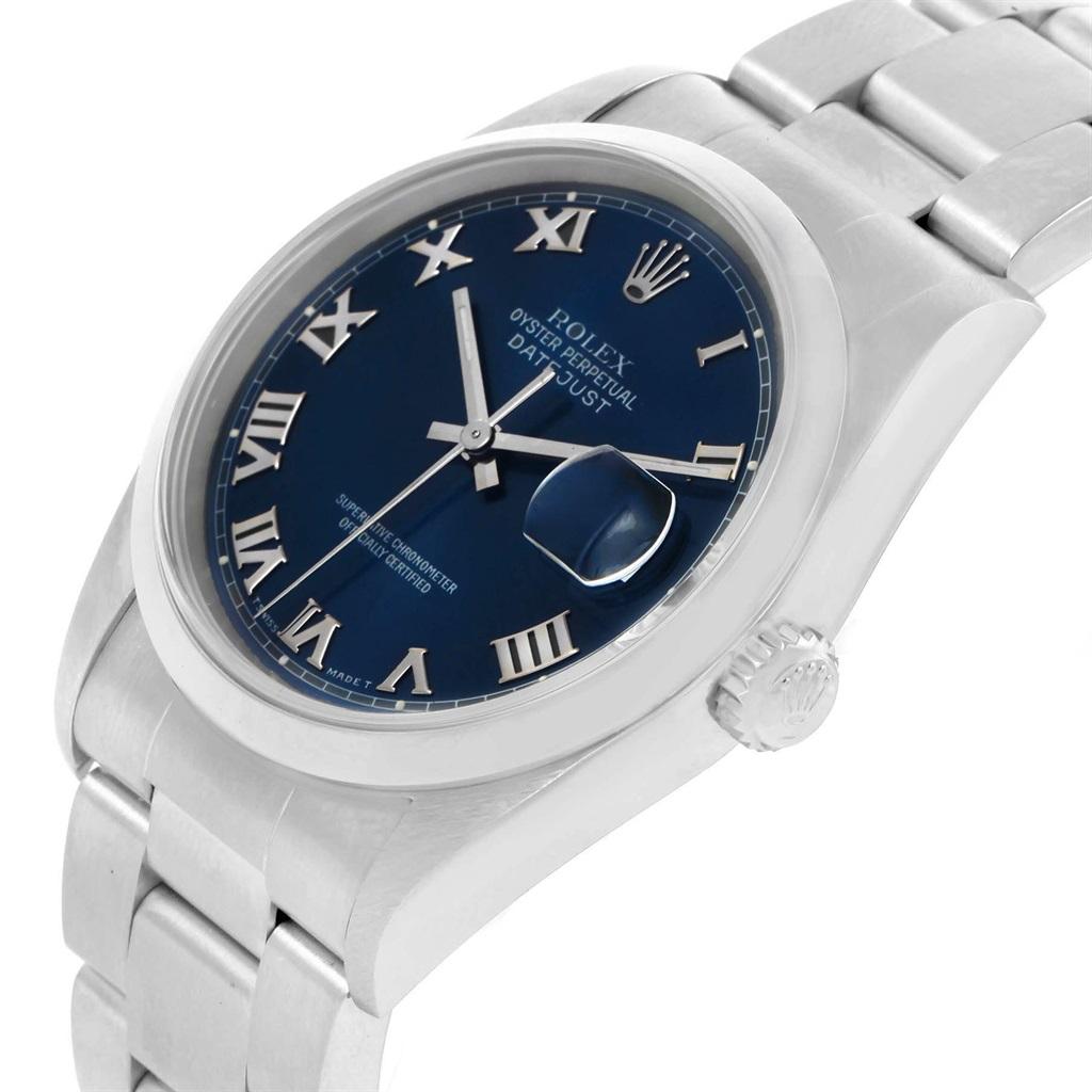 Rolex Datejust 36 Blue Roman Dial Domed Bezel Steel Men's Watch 16200 For Sale 6