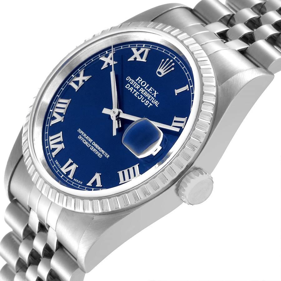 Rolex Datejust 36 Blue Roman Dial Steel Mens Watch 16220 1