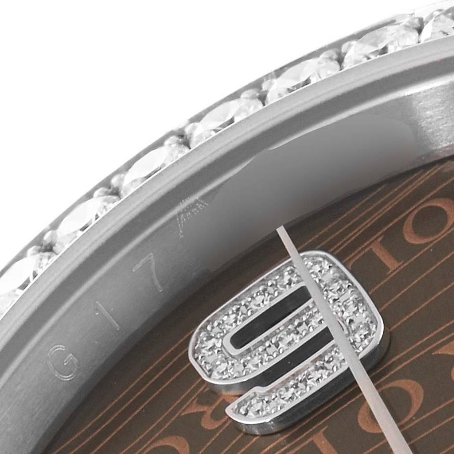 Rolex Datejust 36 Bronze Wave Dial Diamond Mens Watch 116244. Officially certified chronometer self-winding movement. Stainless steel case 36 mm in diameter.  Rolex logo on a crown. Original Rolex factory diamond bezel. Scratch resistant sapphire