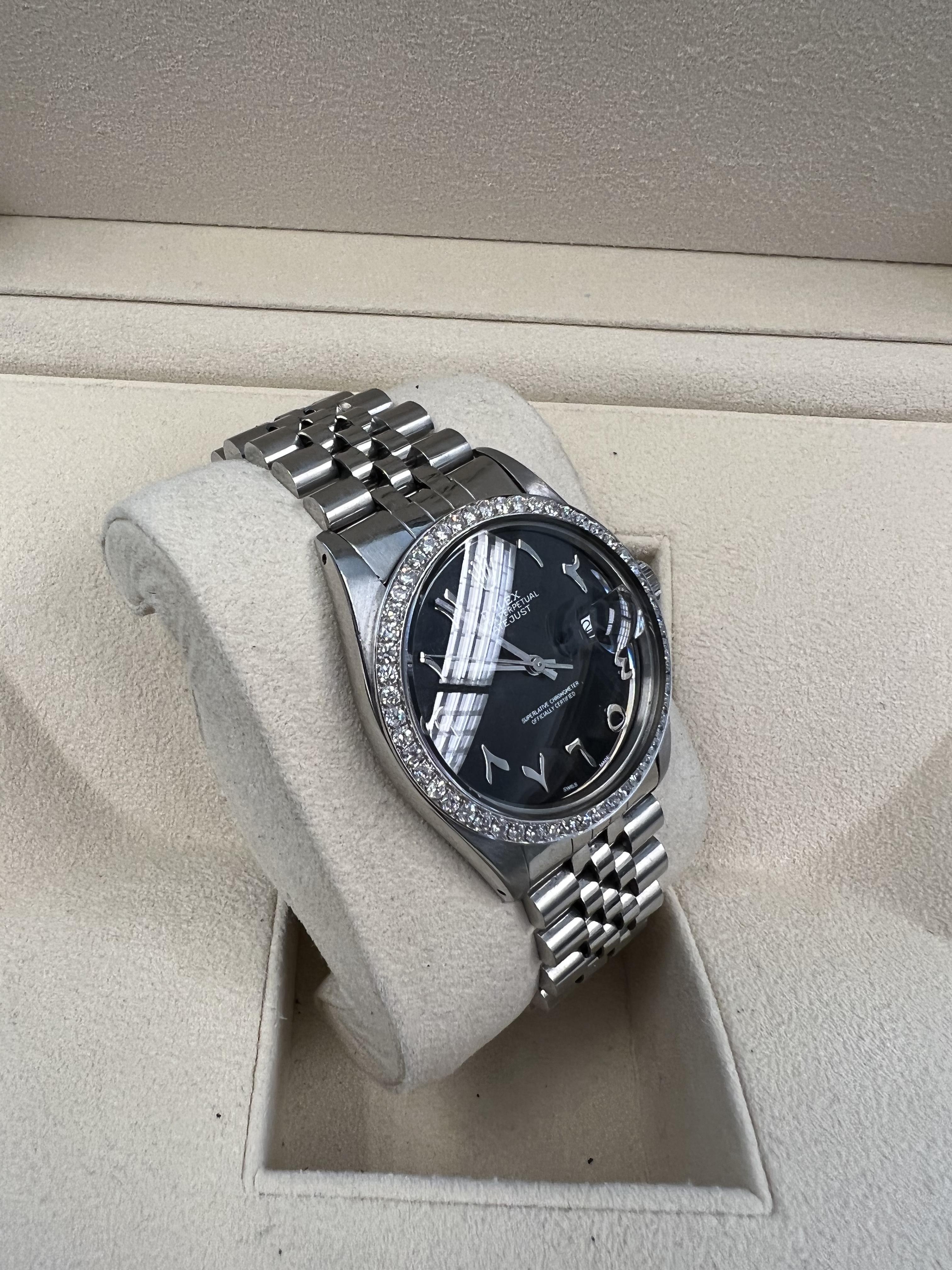Contemporain Rolex Montre Datejust 36 avec cadran arabe personnalisé et lunette en diamant en vente