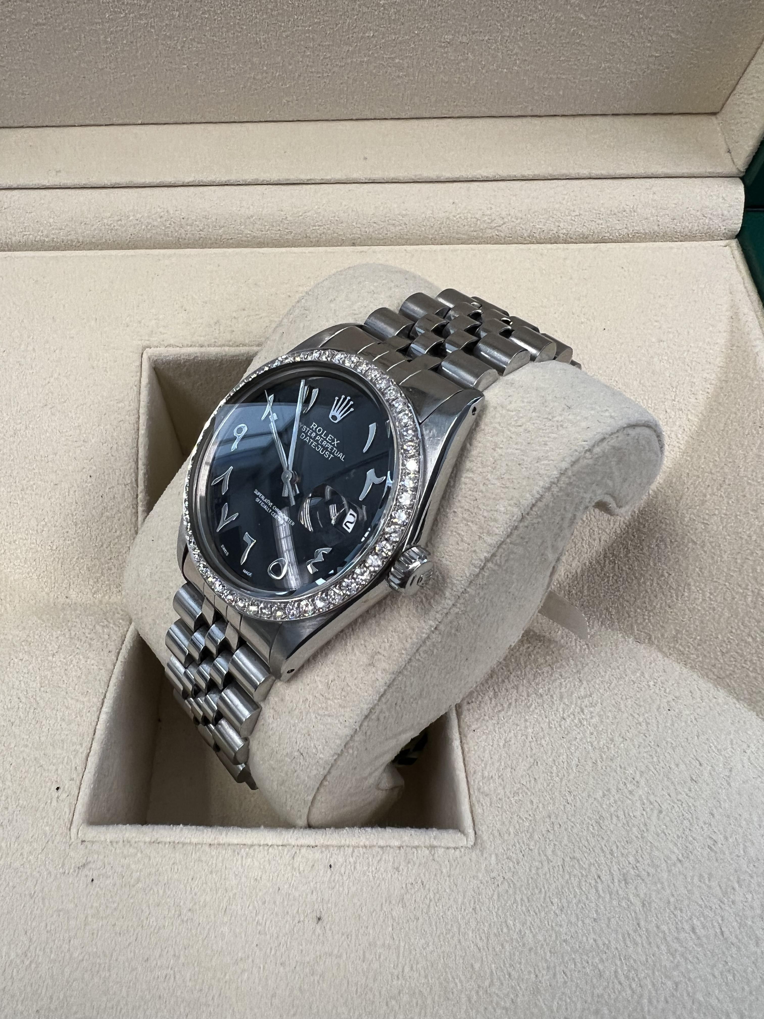 Taille ronde Rolex Montre Datejust 36 avec cadran arabe personnalisé et lunette en diamant en vente