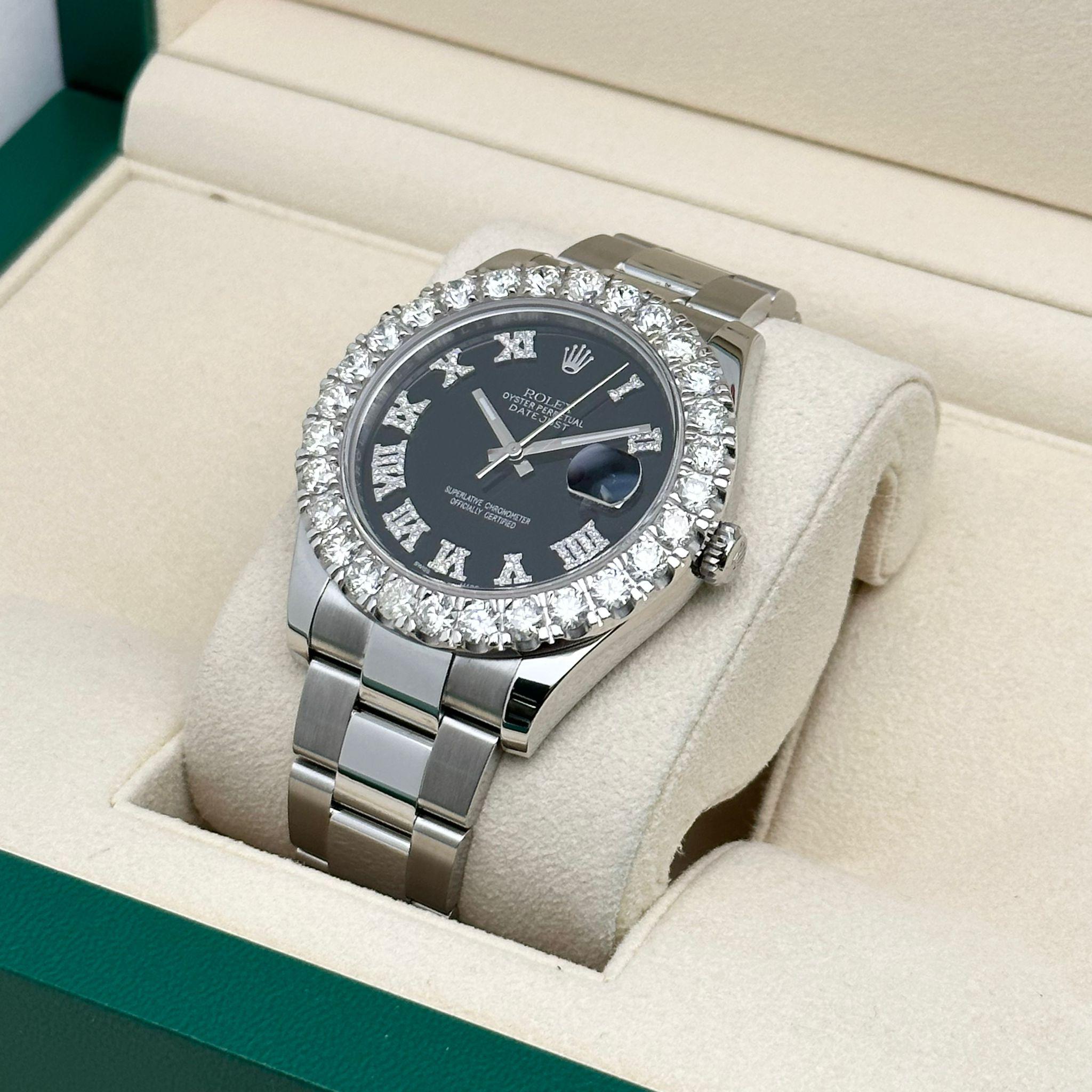 Aftermarket Diamond bezel Total weight 1.15 CT. Aftermarket Dial. The original box is included. No Papers.

* Free Shipping within the USA
* Two-year warranty coverage
* 14-day return policy with a full refund. 
* Kindly be aware that international