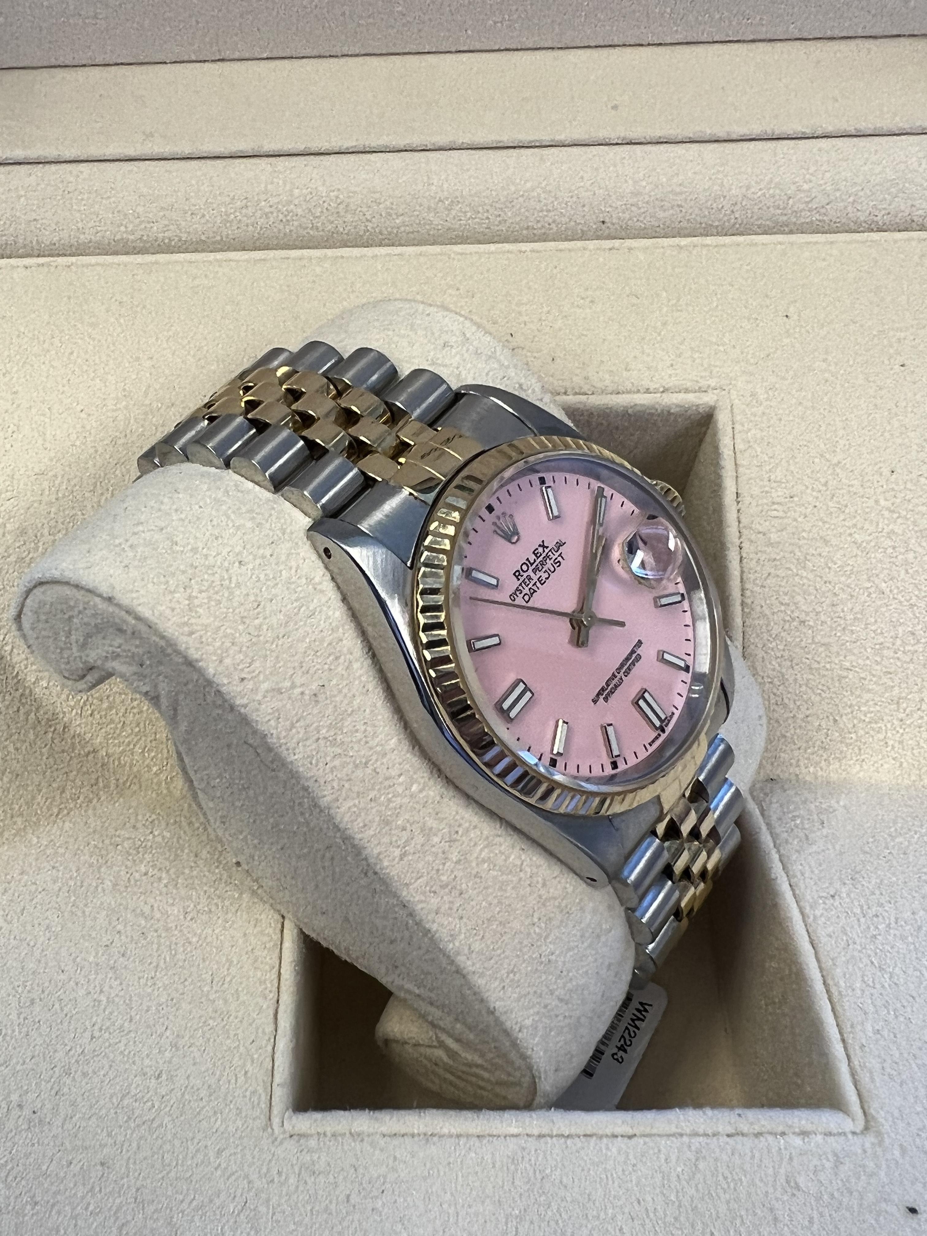 Rolex Datejust 36 Custom Pink Dial In Excellent Condition In BEVERLY HILLS, CA
