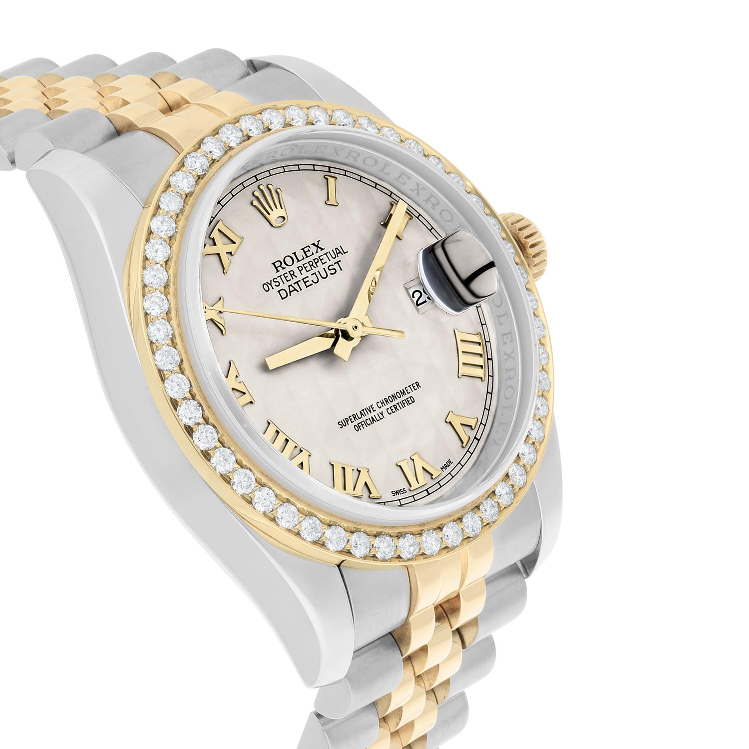 Rolex Datejust 36 Diamond Gold and Steel 116233 Ivory Pyramid Dial Jubilee Watch For Sale 1
