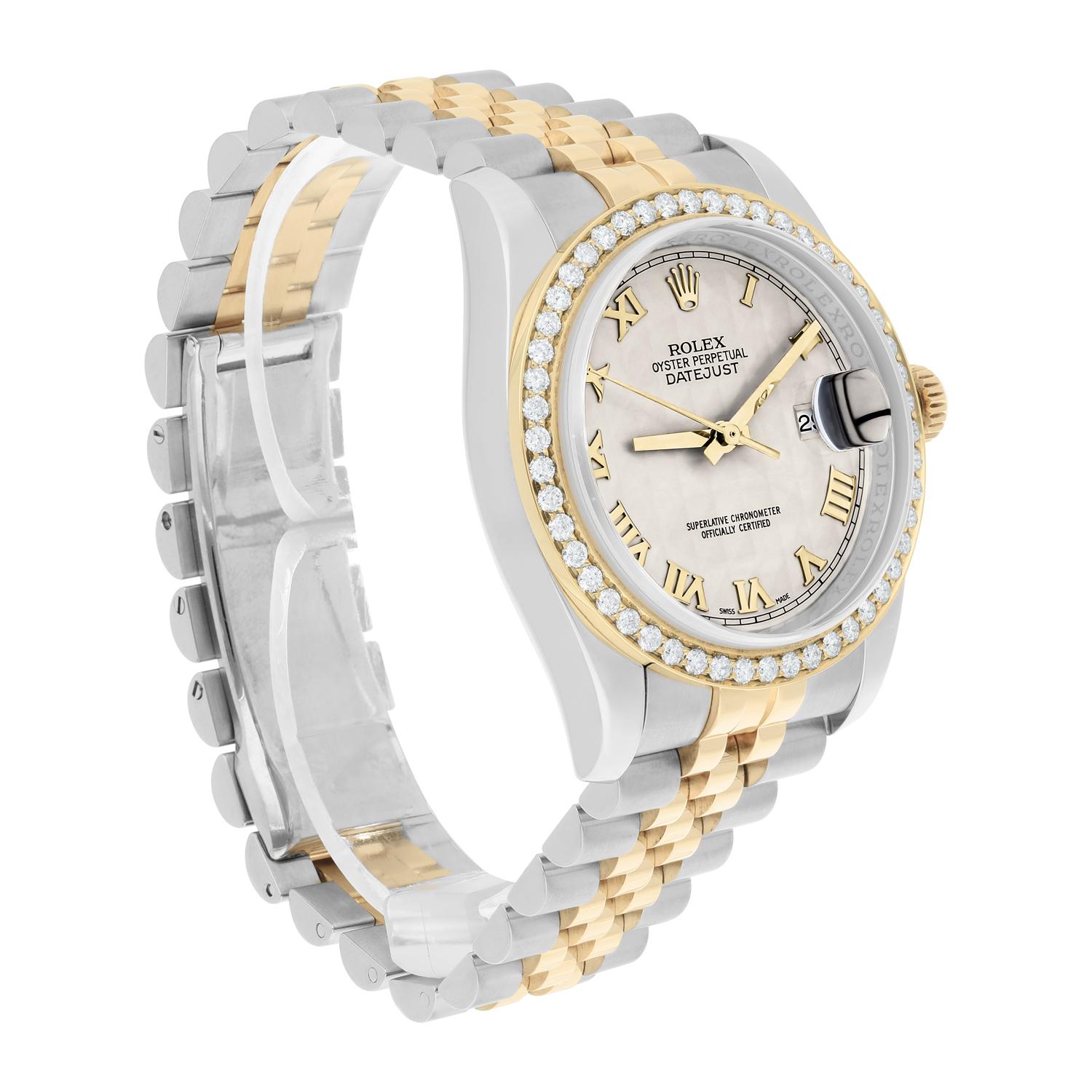 Rolex Datejust 36 Diamond Gold and Steel 116233 Ivory Pyramid Dial Jubilee Watch For Sale 2