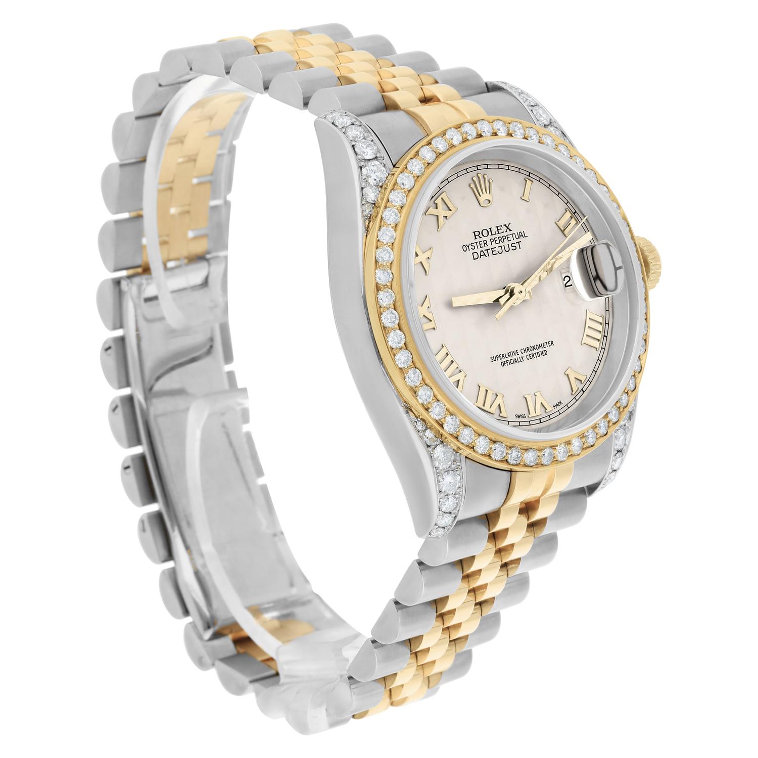 Rolex Datejust 36 Diamond Gold and Steel 116233 Ivory Pyramid Dial Jubilee Watch For Sale 1