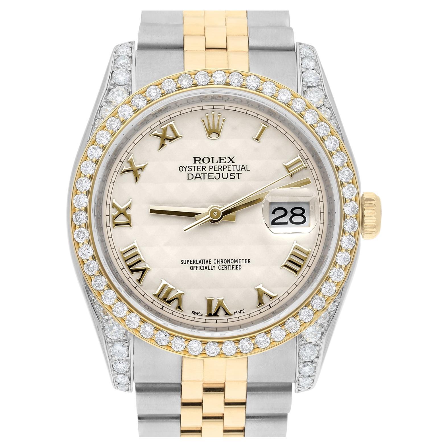 Rolex Datejust 36 Diamond Gold and Steel 116233 Ivory Pyramid Dial Jubilee Watch