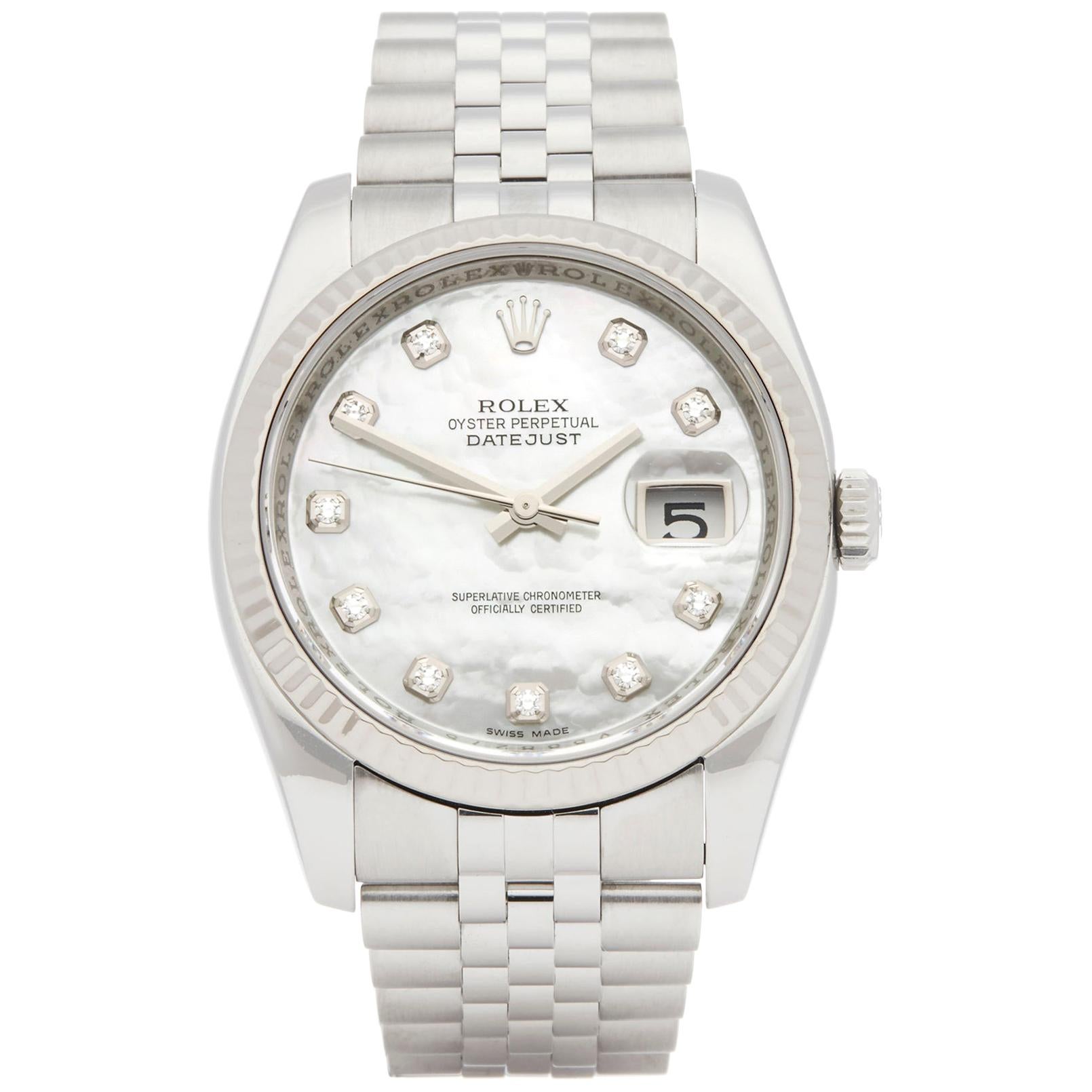 Rolex Datejust 36 Diamond Mother of Pearl Stainless Steel and White Gold 116234
