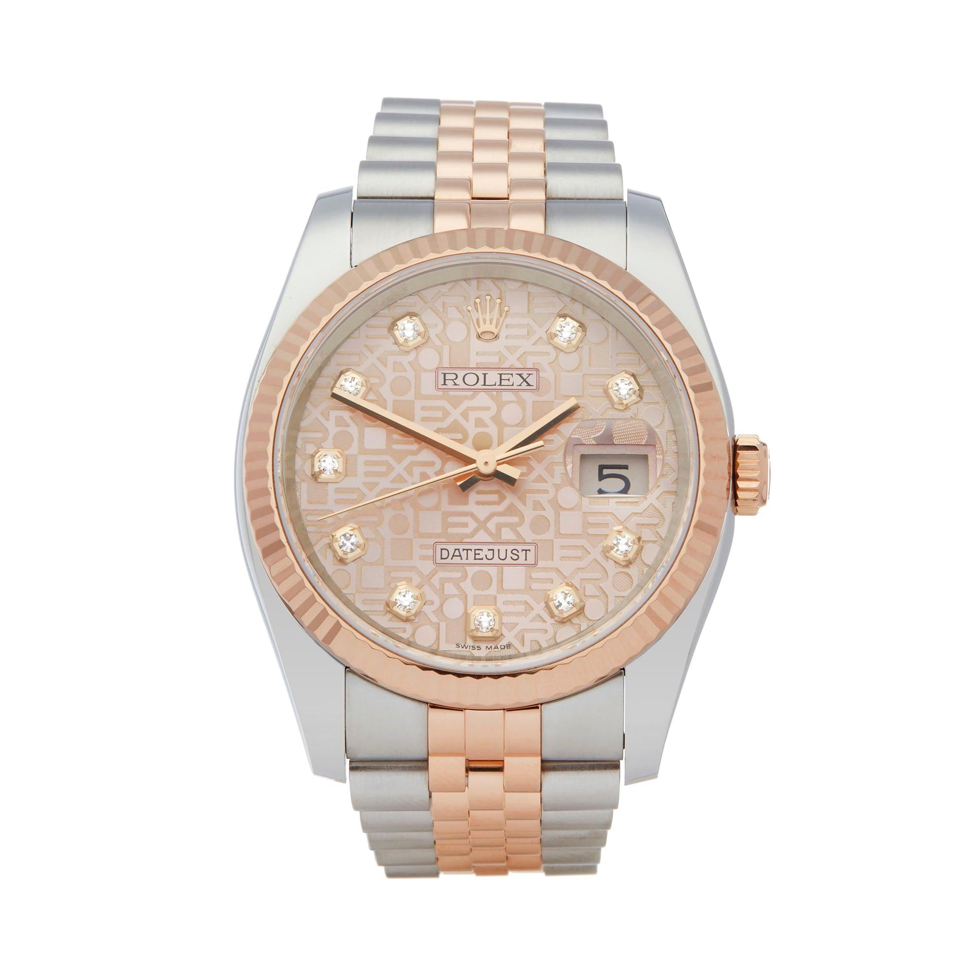Rolex Datejust 36 Diamond Stainless Steel and Rose Gold 116231 Wristwatch
