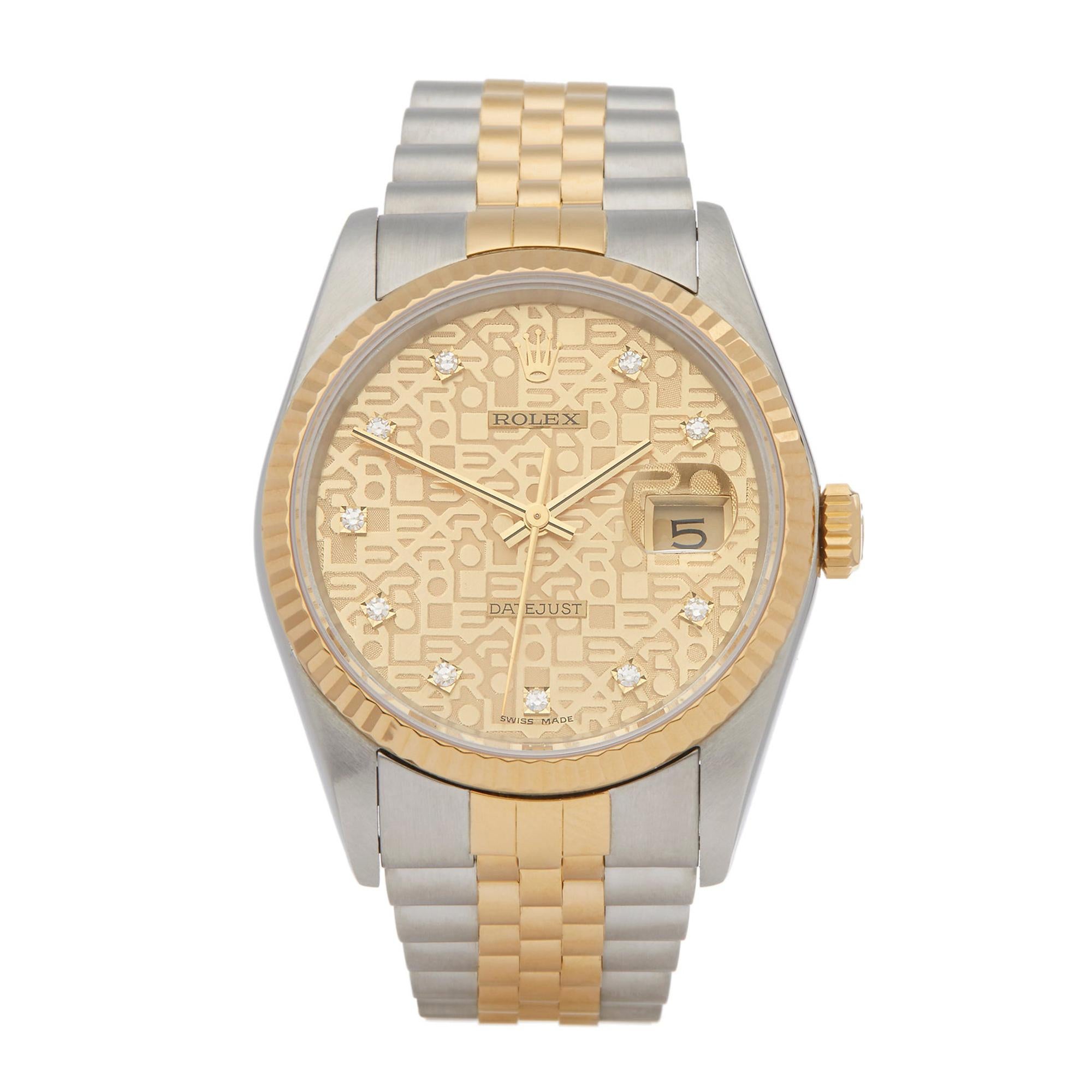 Rolex DateJust 36 Diamond Stainless Steel and Yellow Gold 16233