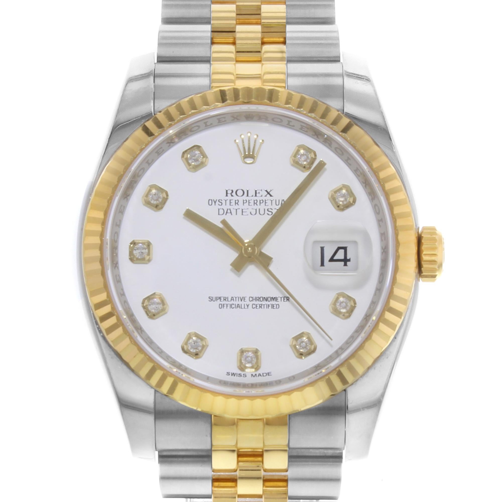 Men's Rolex Datejust 36 Diamond Steel & 18K Yellow Gold Automatic Watch 116233 For Sale