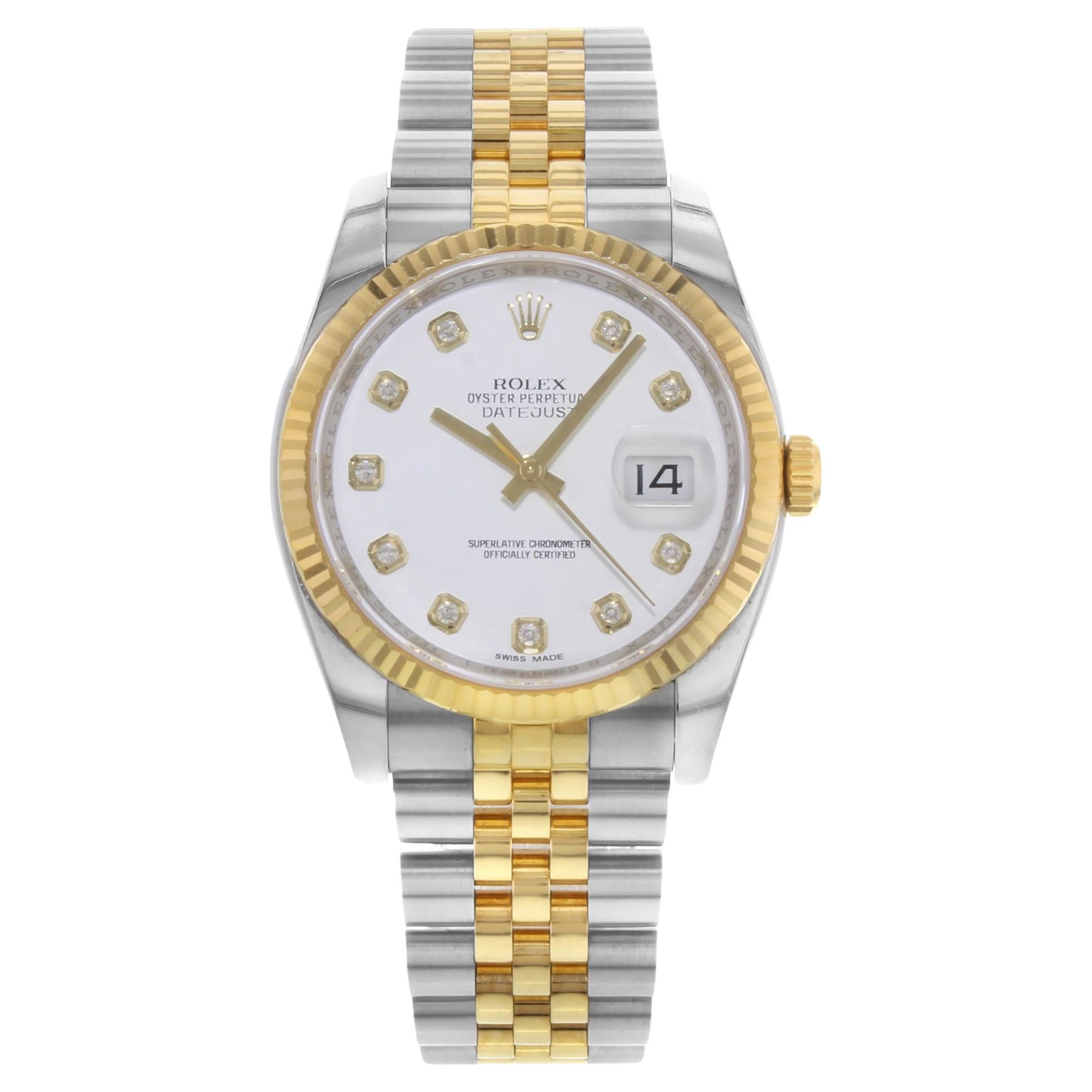 Rolex Datejust 36 Diamond Steel & 18K Yellow Gold Automatic Watch 116233