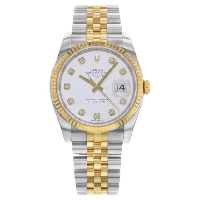 Rolex Datejust 18k Yellow Gold Steel Diamond Silver Jubilee Dial Watch ...