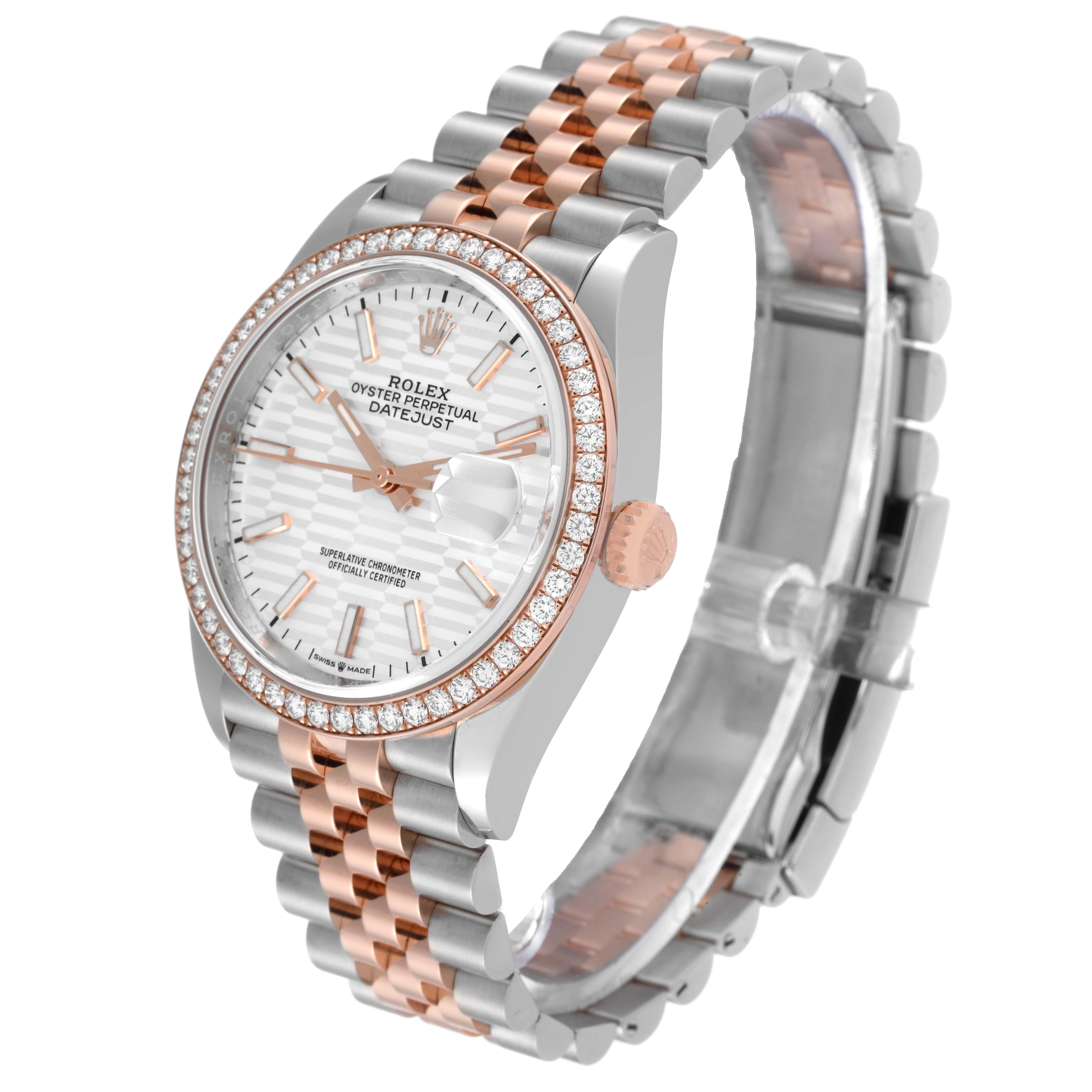 Rolex Datejust 36 Herrenuhr aus Stahl und Roségold mit geriffeltem Zifferblatt und Diamant-Lünette 126281 im Zustand „Hervorragend“ im Angebot in Atlanta, GA