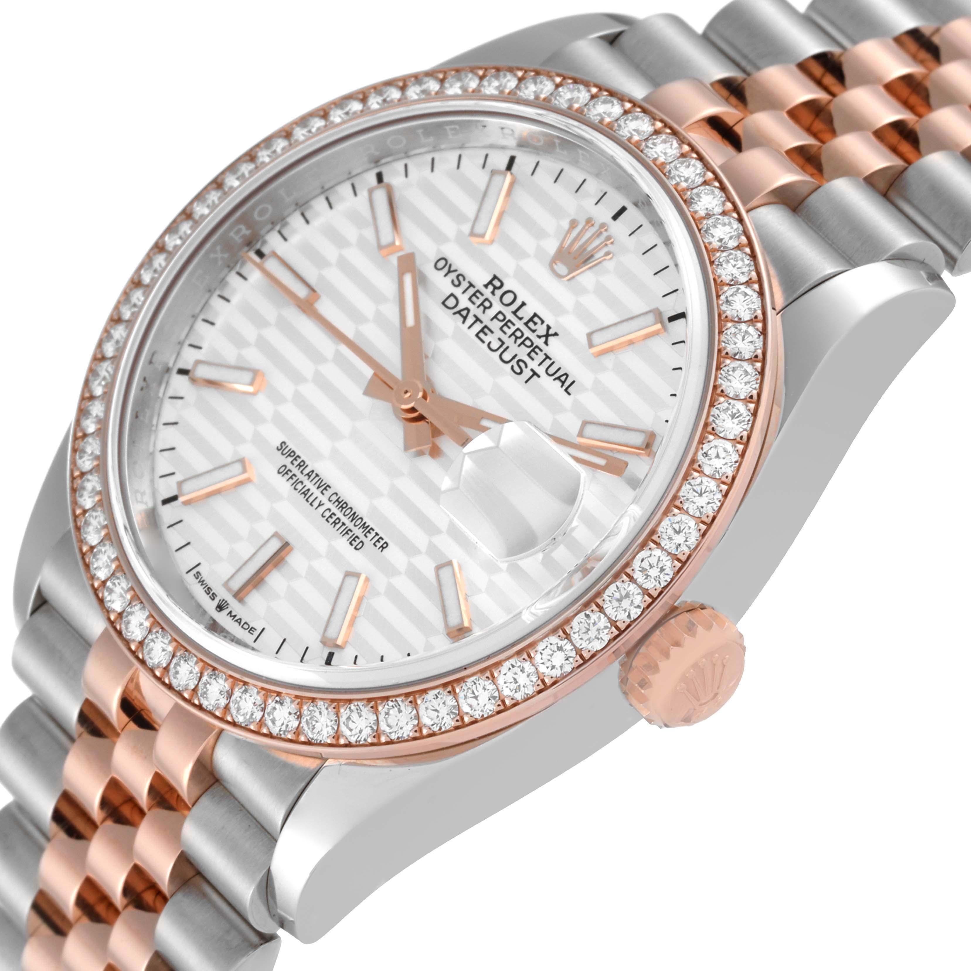 Rolex Datejust 36 Herrenuhr aus Stahl und Roségold mit geriffeltem Zifferblatt und Diamant-Lünette 126281 im Angebot 1