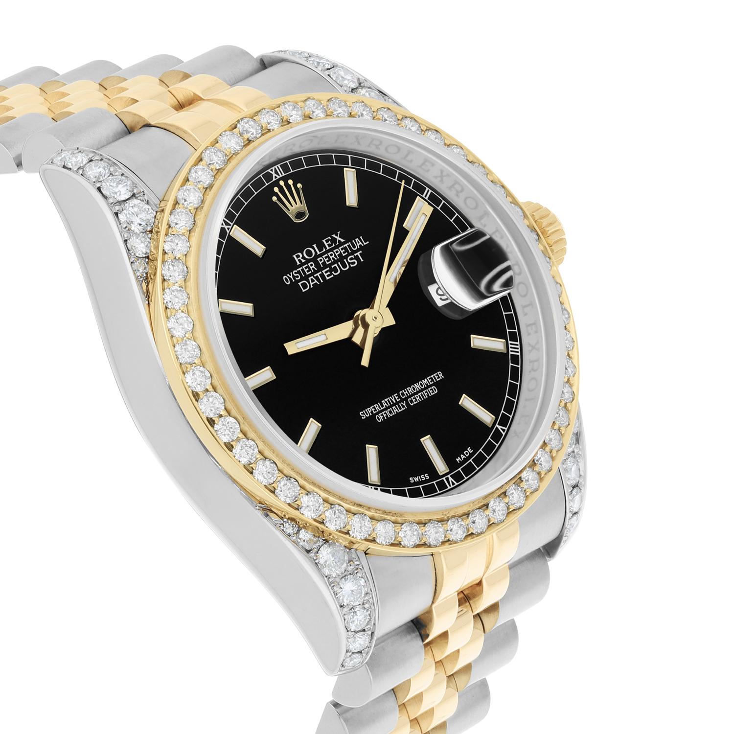 Rolex Datejust 36 Gold/Steel 116233 Black Index Dial Jubilee Band Diamond Watch For Sale 1