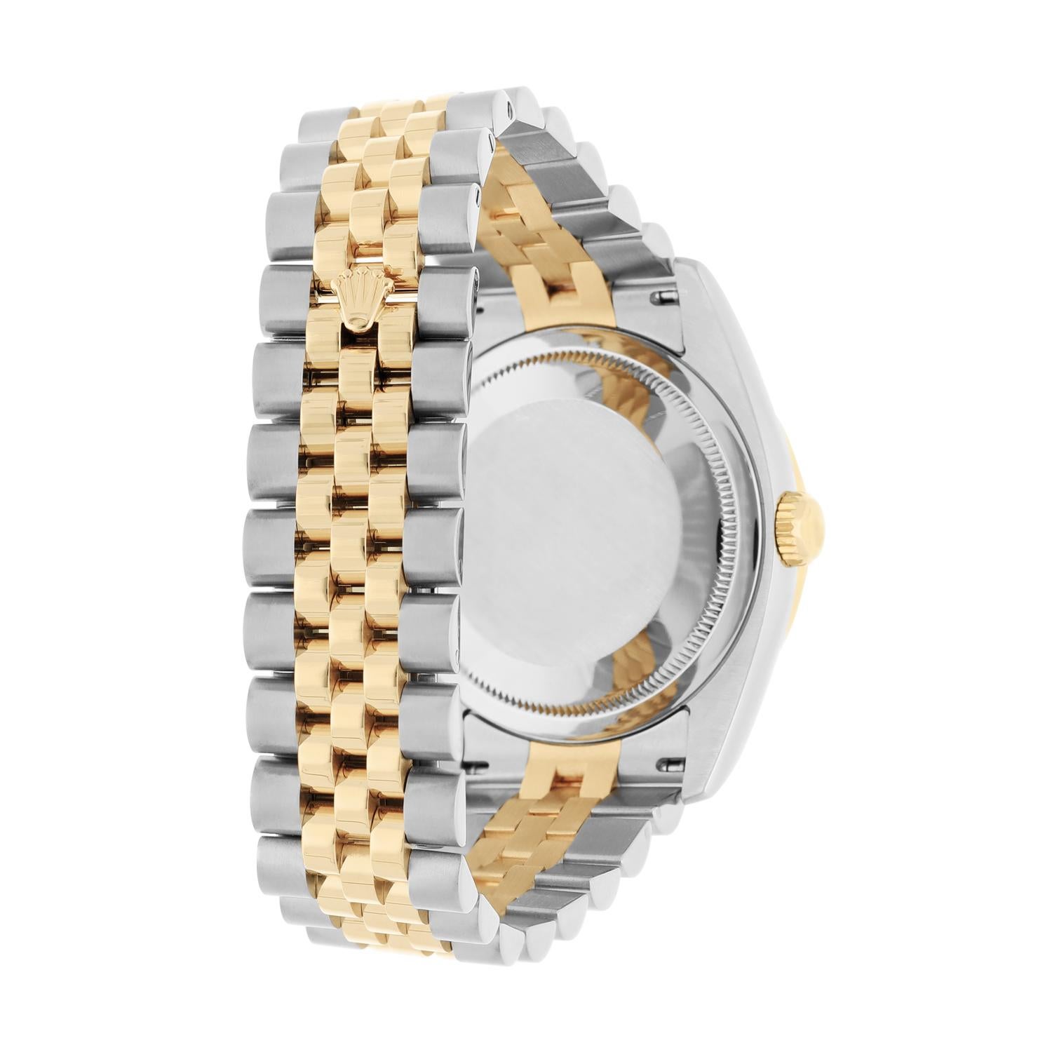 Rolex Datejust 36 Gold/Steel 116233 Black Index Dial Jubilee Band Diamond Watch en vente 3