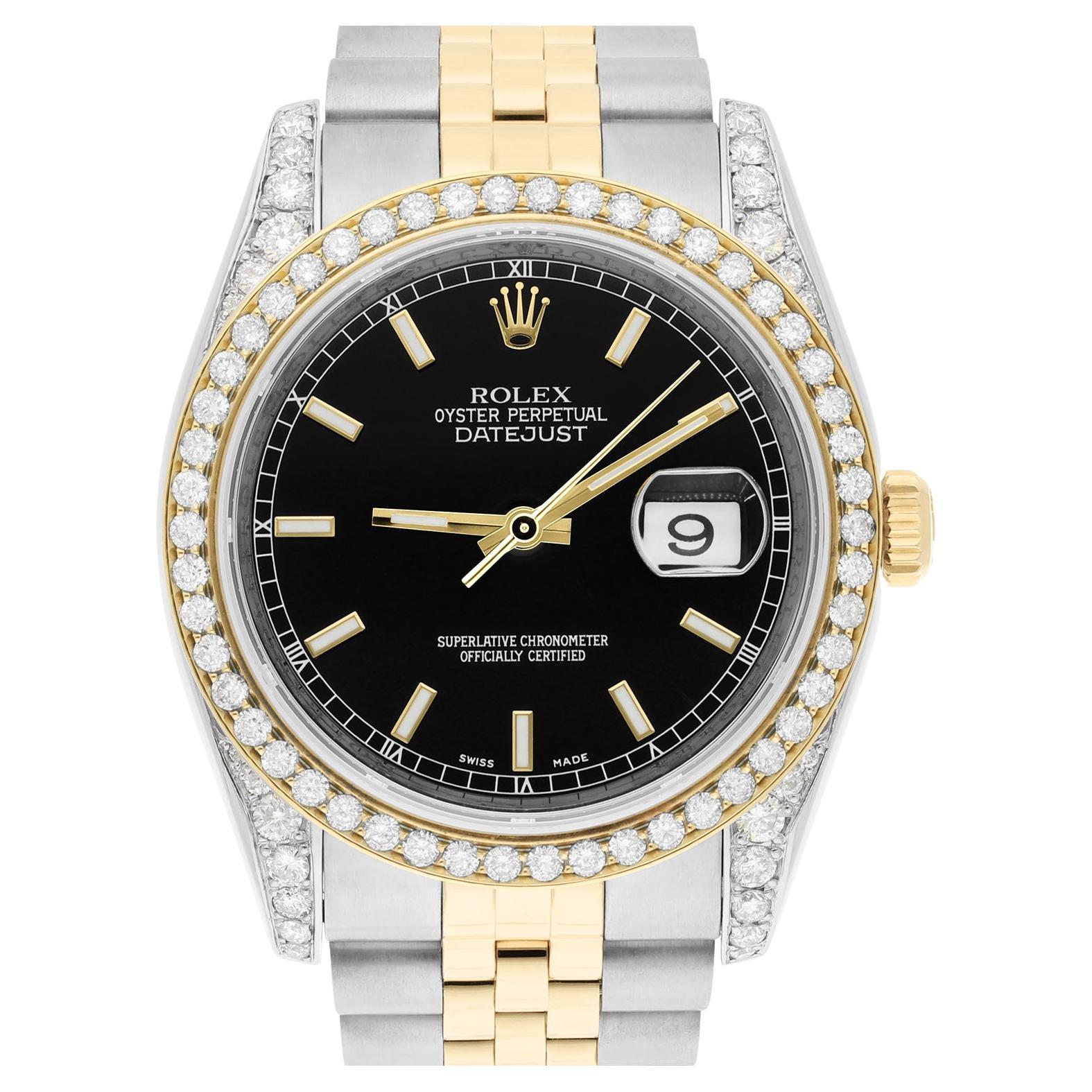 Rolex Datejust 36 Gold/Steel 116233 Black Index Dial Jubilee Band Diamond Watch For Sale