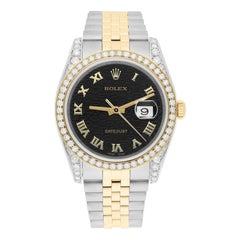 Rolex Datejust 36 Gold/Steel 116233 Black Rolex Logo Dial Jubilee Band Diamonds