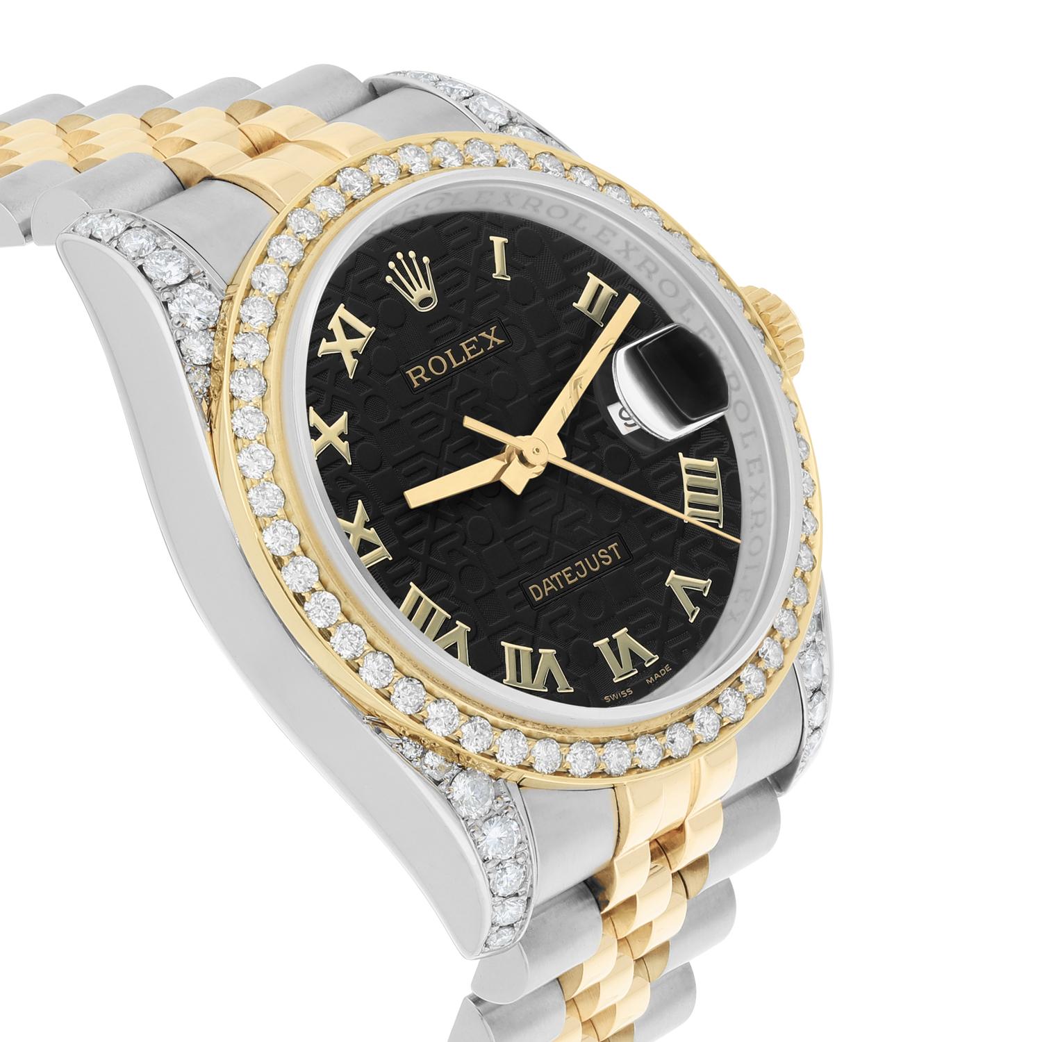 Rolex Datejust 36 Gold/Steel 116233 Schwarzes Rolex Logo Zifferblatt Jubiläumsband Diamanten im Angebot 1