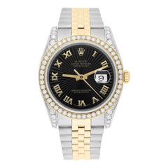 Rolex Datejust 36 Gold/Steel 116233 Schwarzes Sonnenschliff Zifferblatt Jubiläumsband Diamanten