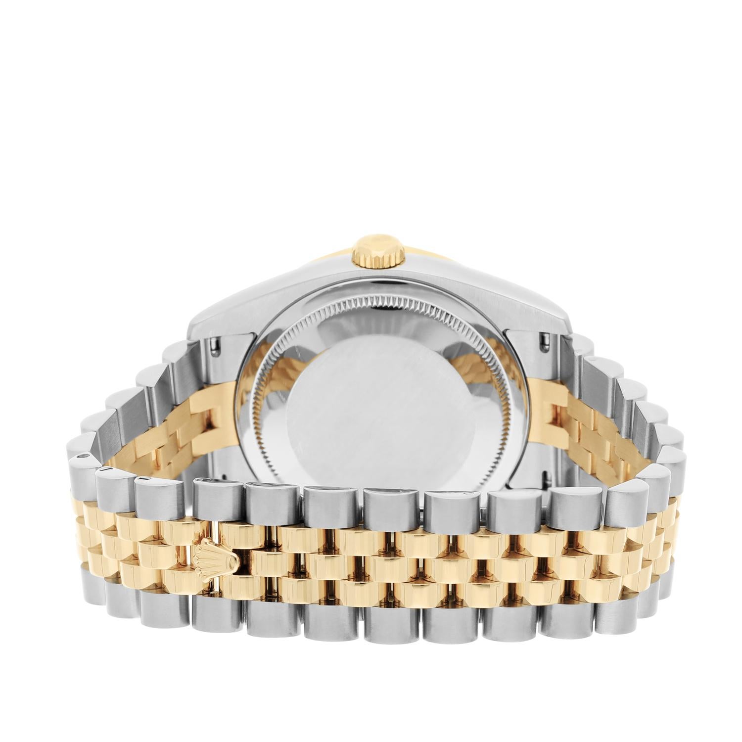 Rolex Datejust 36 Or/Acier 116233 Cadran noir soleillé Bracelet jubilé Diamants en vente 4