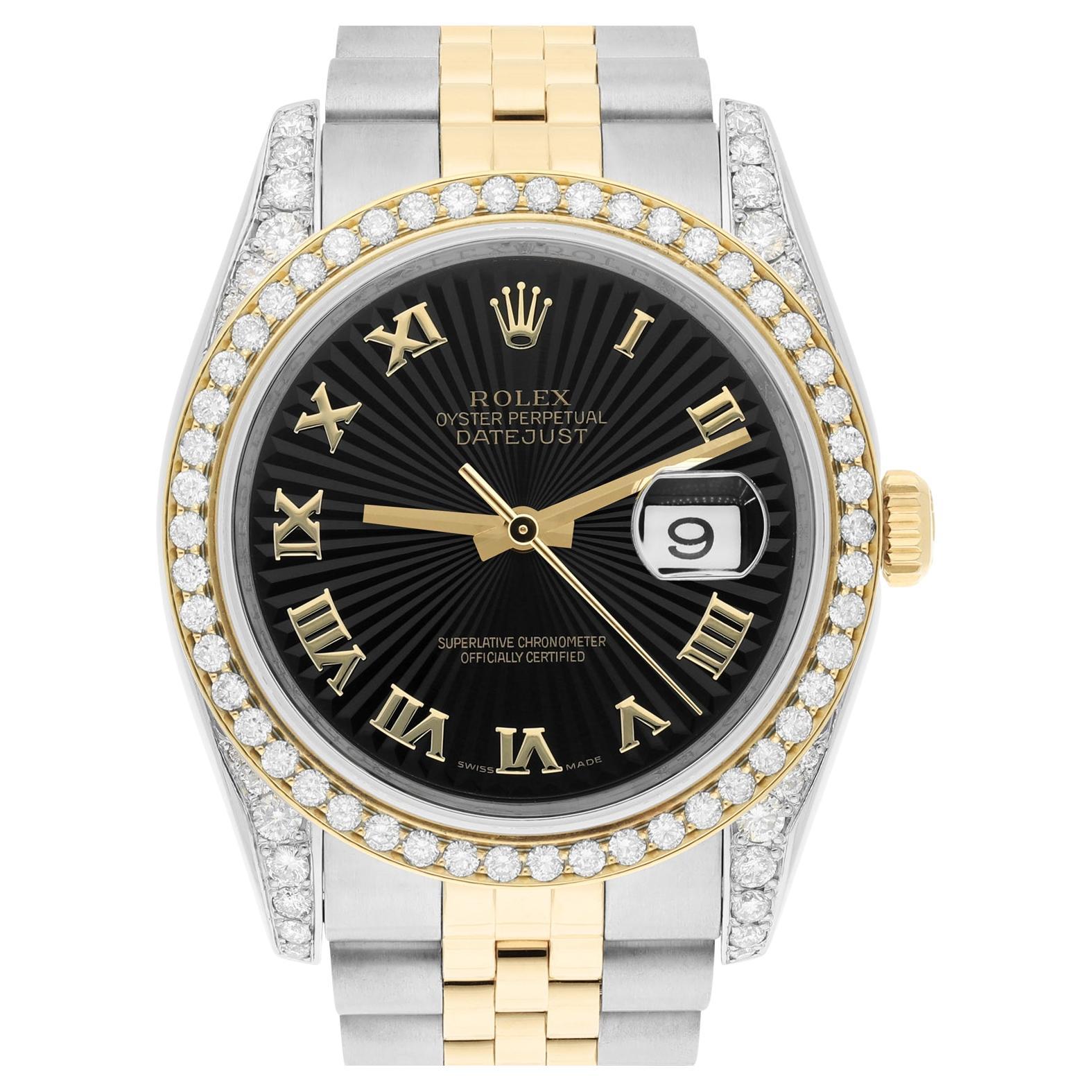 Rolex Datejust 36 Or/Acier 116233 Cadran noir soleillé Bracelet jubilé Diamants en vente