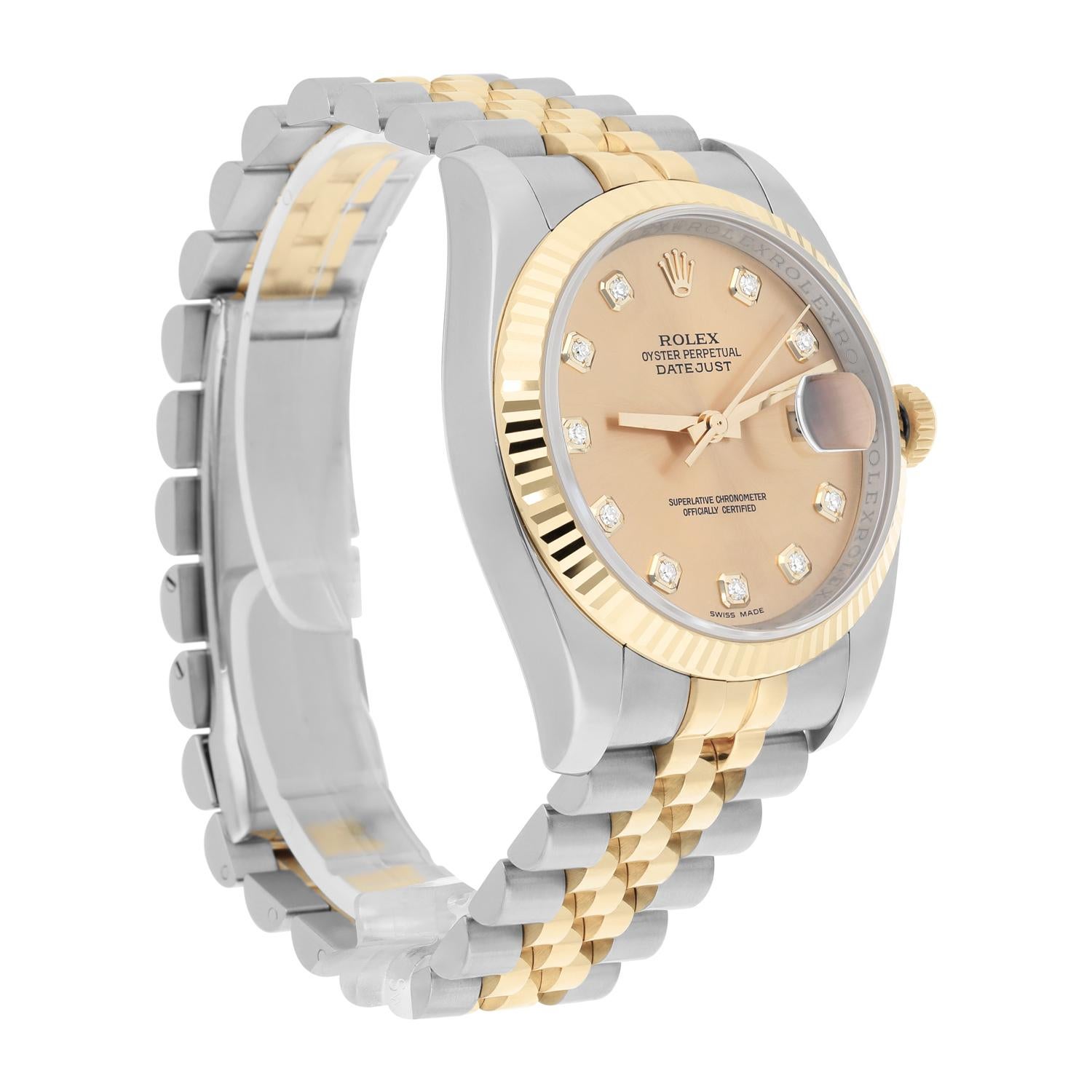 Rolex Datejust 36 Gold & Steel 116233 Champagne Diamond Dial Jubilee Watch B/P For Sale 1