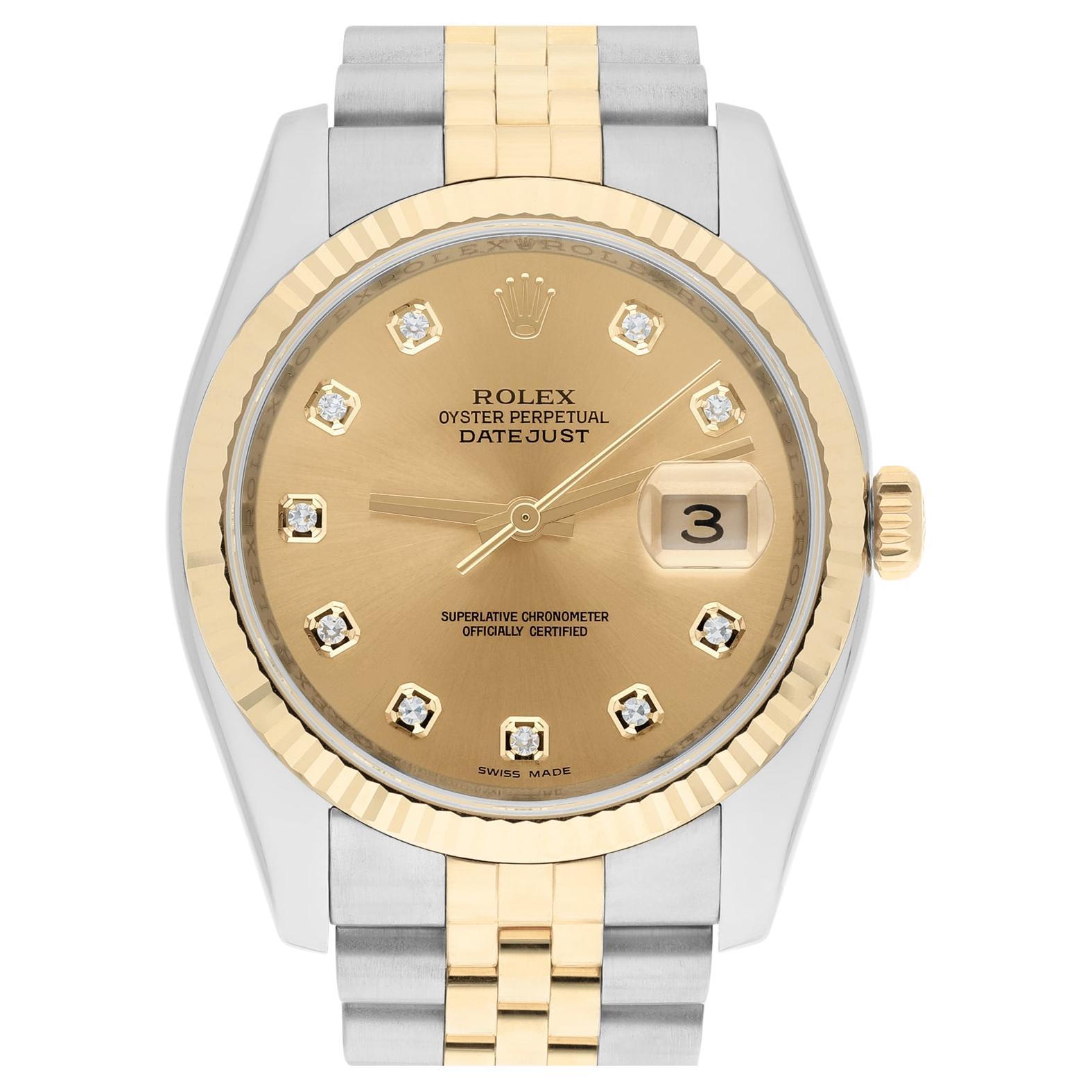 Rolex Datejust 36 Gold & Steel 116233 Champagne Diamond Dial Jubilee Watch B/P