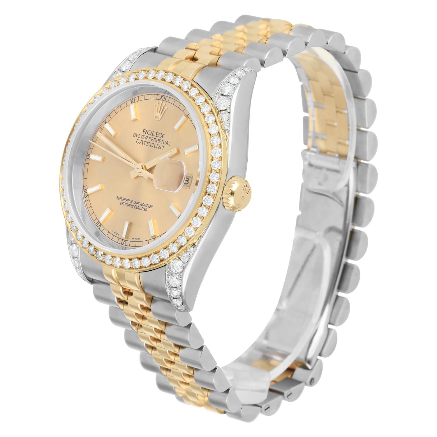 Rolex Datejust 36 Gold & Steel 116233 Champagne Index Dial Diamond Watch For Sale 1