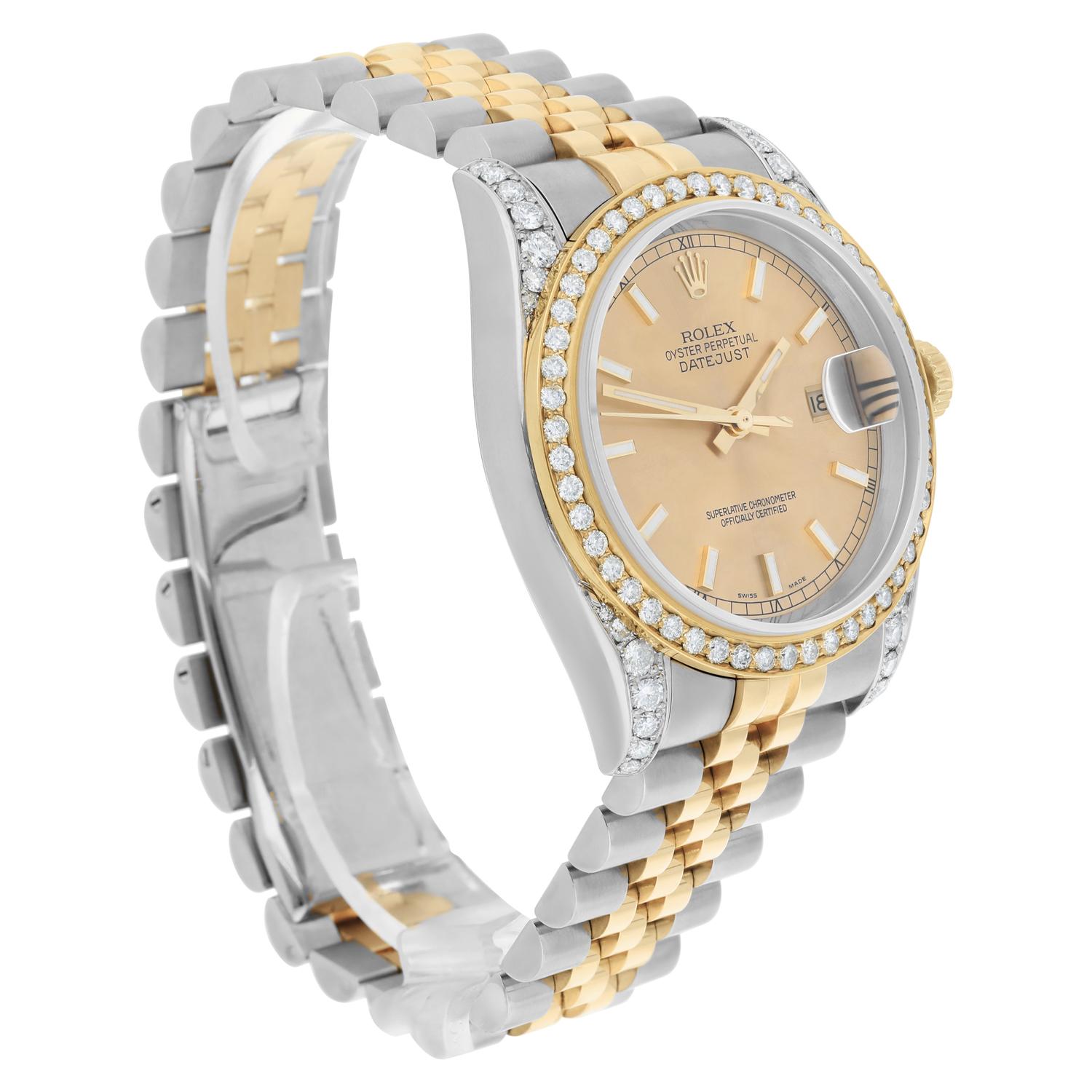 Rolex Datejust 36 Gold & Steel 116233 Champagne Index Dial Diamond Watch For Sale 2
