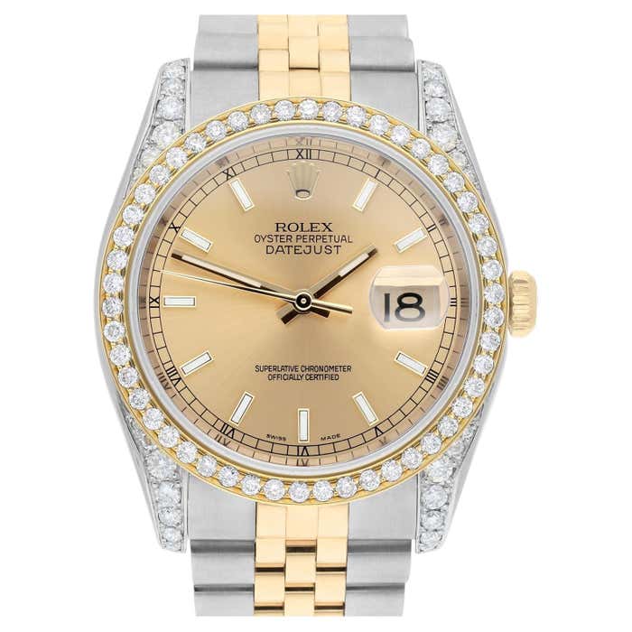 Rolex Datejust 36 Gold and Steel 116233 Champagne Index Dial Diamond ...
