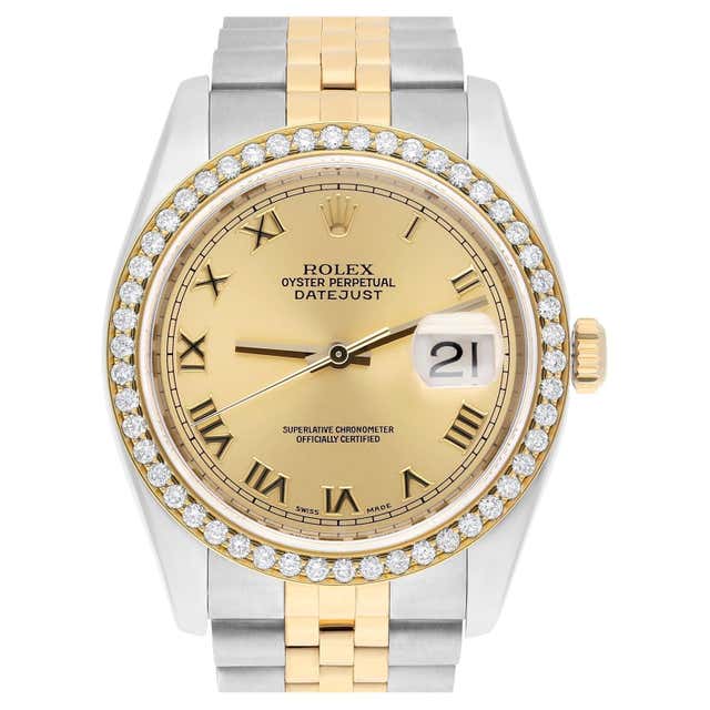 Rolex Datejust 36 Gold and Steel 116233 Champagne Roman Dial Diamond ...
