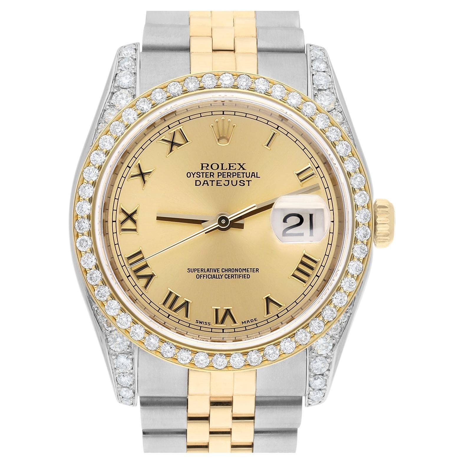 Rolex Datejust 36 Gold & Steel 116233 Champagne Roman Dial Diamond Bezel Jubilee