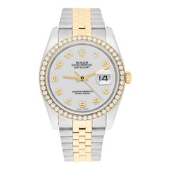 Rolex Datejust 36 Gold/Steel 116233 Diamond Bezel Off White Dial Jubilee Band