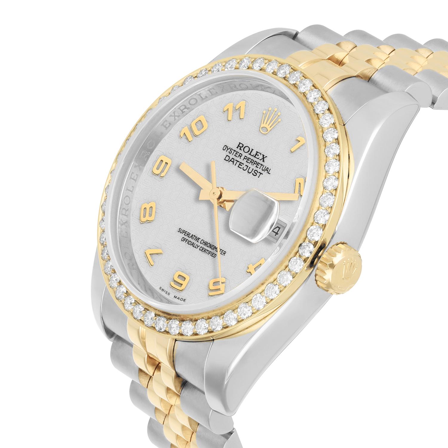 Rolex Datejust 36 Gold/Steel 116233 Diamond Bezel Off White Dial Jubilee Band In Excellent Condition For Sale In New York, NY