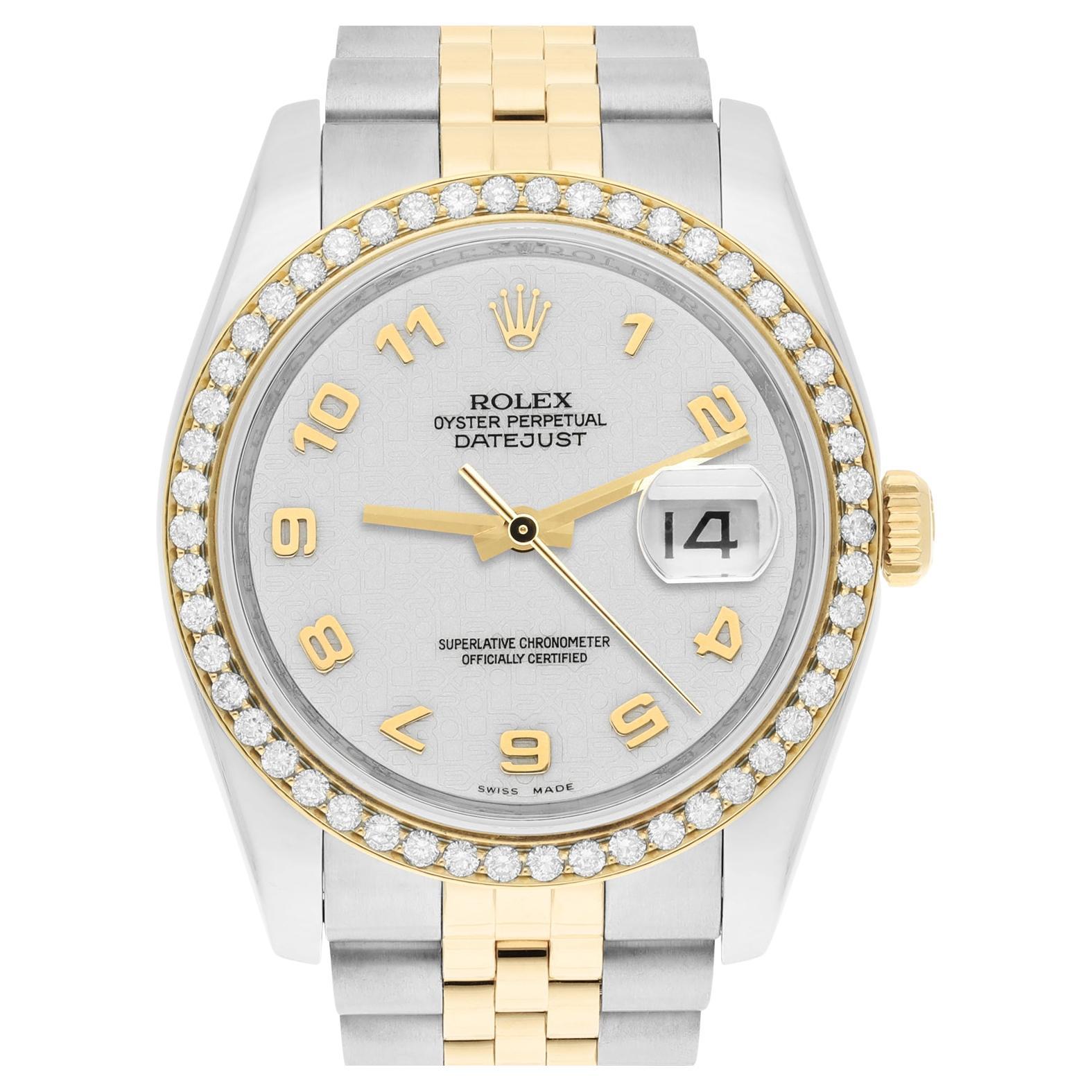 Rolex Datejust 36 Gold/Steel 116233 Diamant-Lünette in gebrochenem Weiß mit ovalem Zifferblatt Jubiläumsring