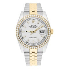 Rolex Datejust 36 Gold/Steel 116233 Diamond Bezel White Index Dial Jubilee Band