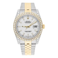 Rolex Datejust 36 Gold/Steel 116233 Diamond Bezel White Index Dial Jubilee Band