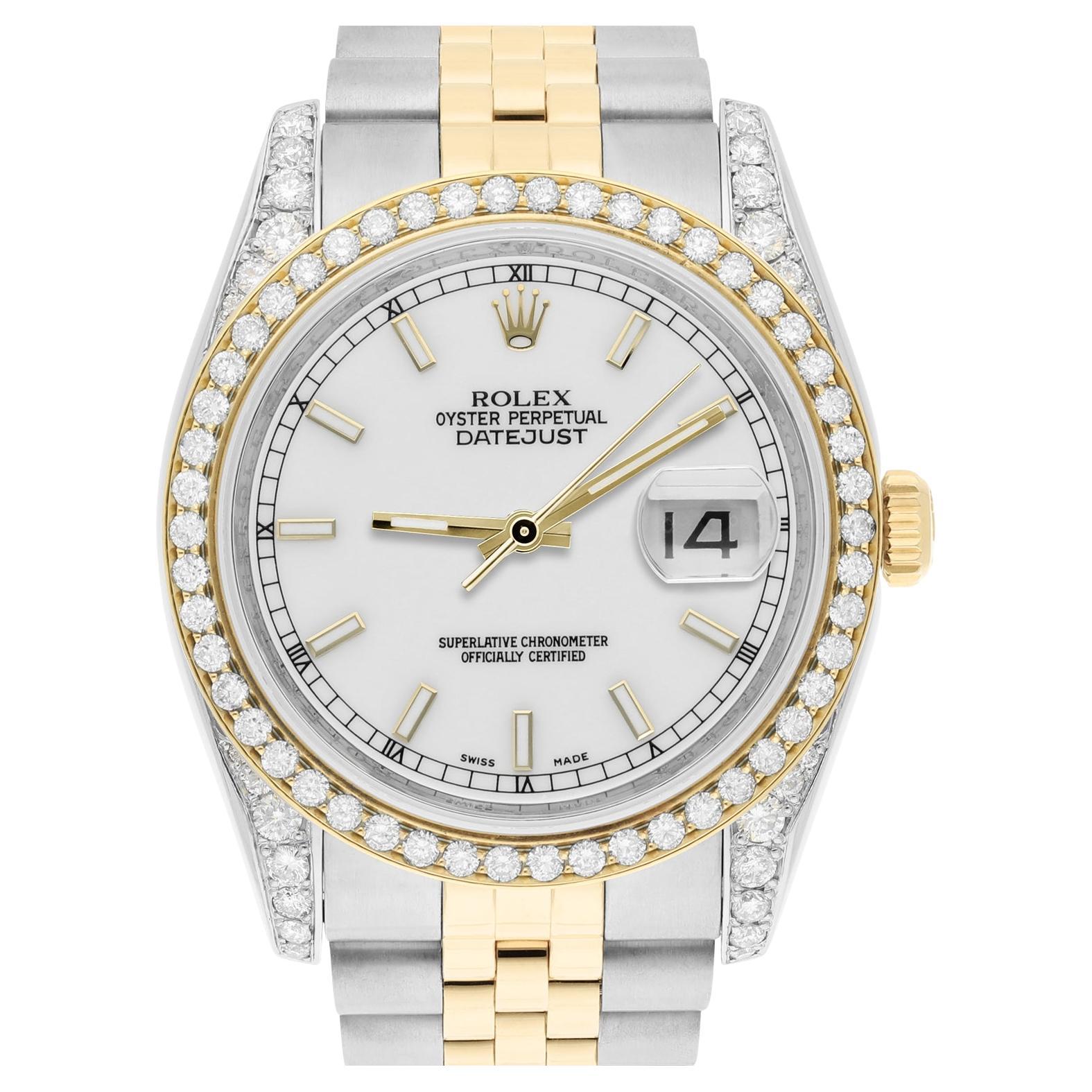 Rolex Montre Datejust 36 en or/acier 116233 avec lunette diamantée et cadran blanc avec index blancs