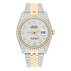 Rolex Datejust 36 Gold/Steel 116233 Off-White Logo Dial Jubilee Band Diamonds