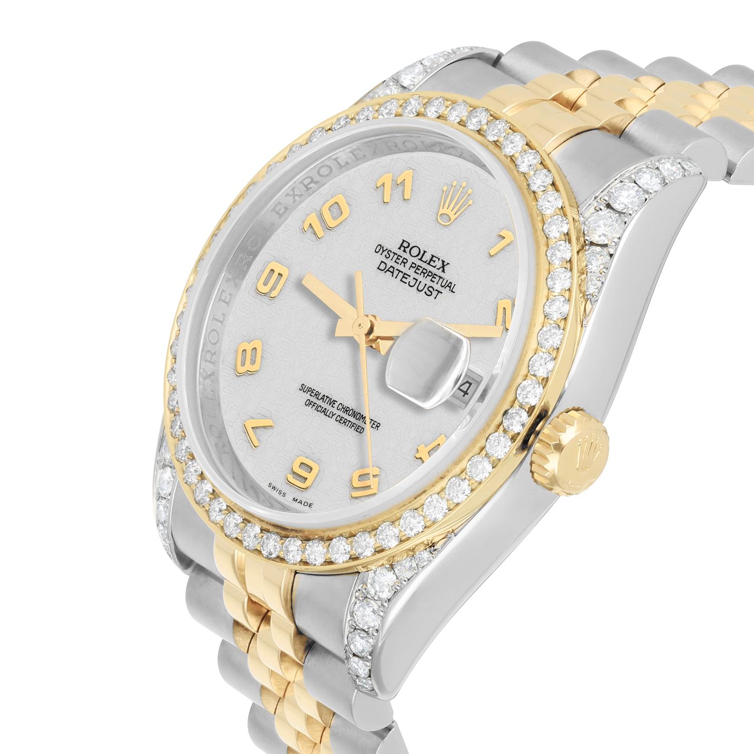Rolex Datejust 36 Or/Acier 116233 Cadran logo Off-White Bracelet Jubilé Diamants Excellent état - En vente à New York, NY