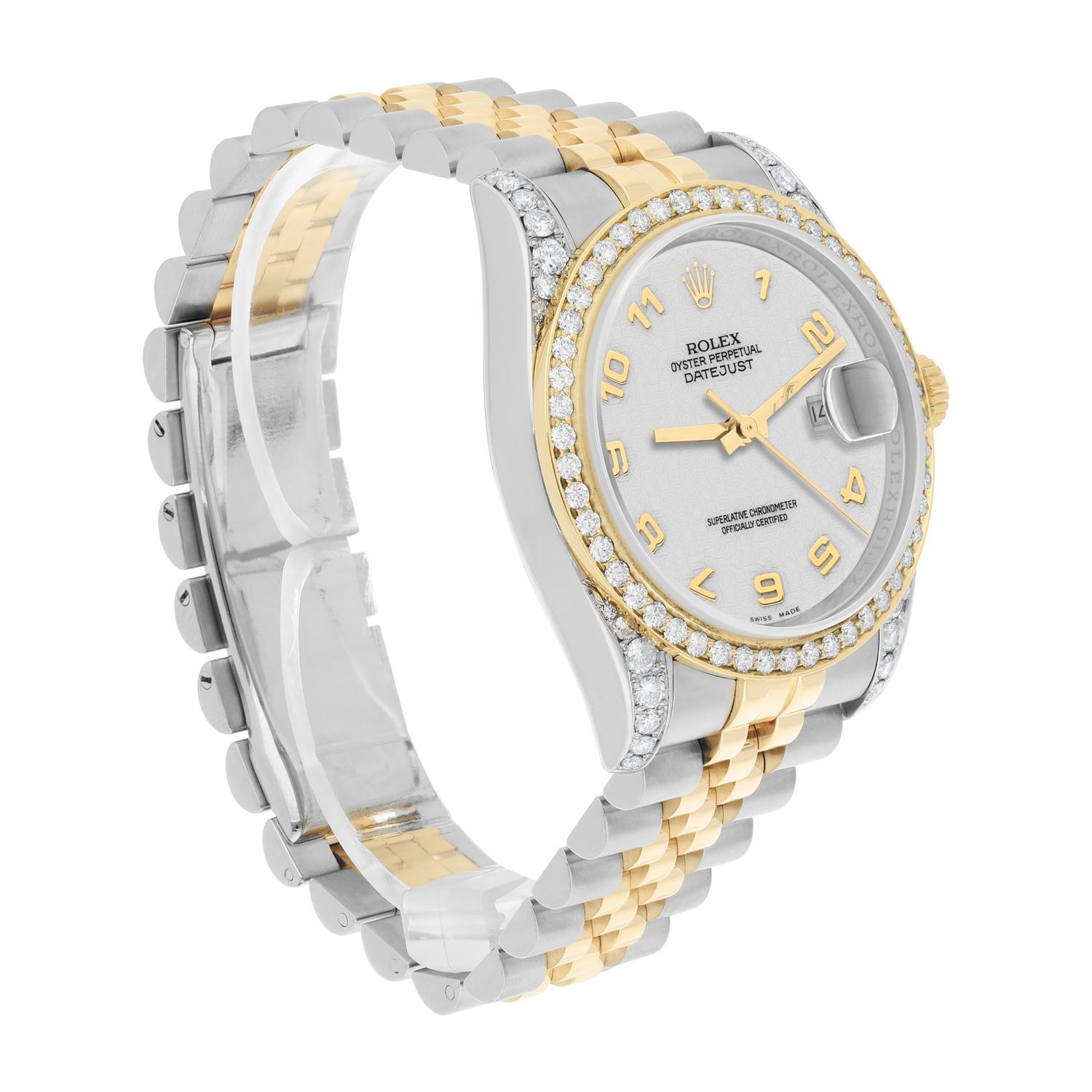 Rolex Datejust 36 Or/Acier 116233 Cadran logo Off-White Bracelet Jubilé Diamants en vente 2
